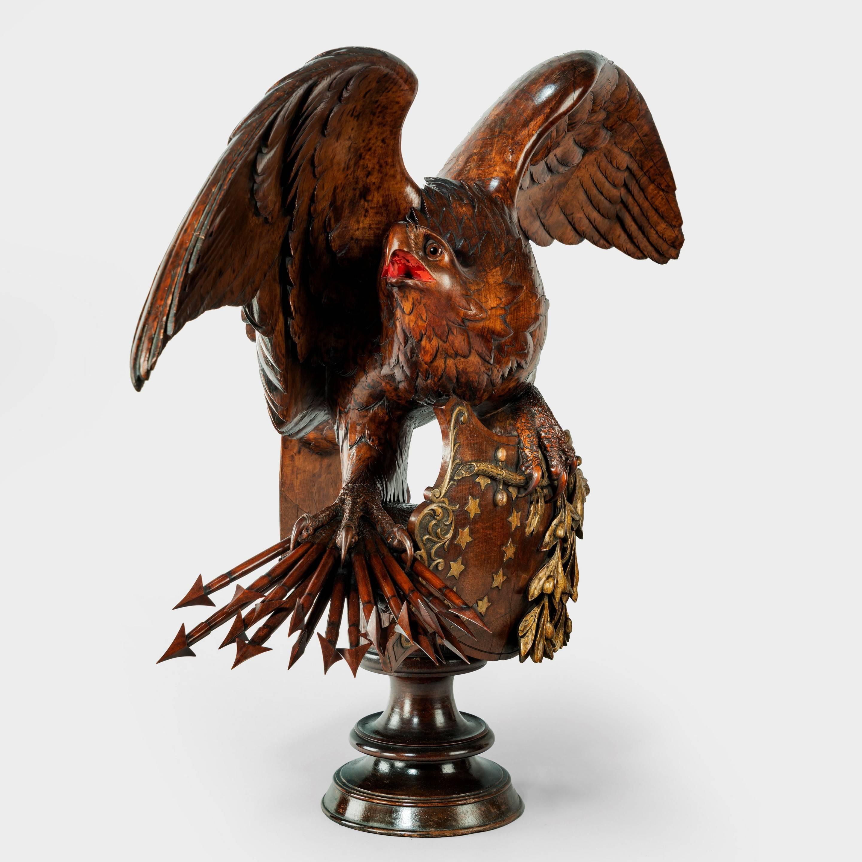 Swiss Monumental and Striking ‘Black Forest’ Walnut Carving of an Eagle For Sale