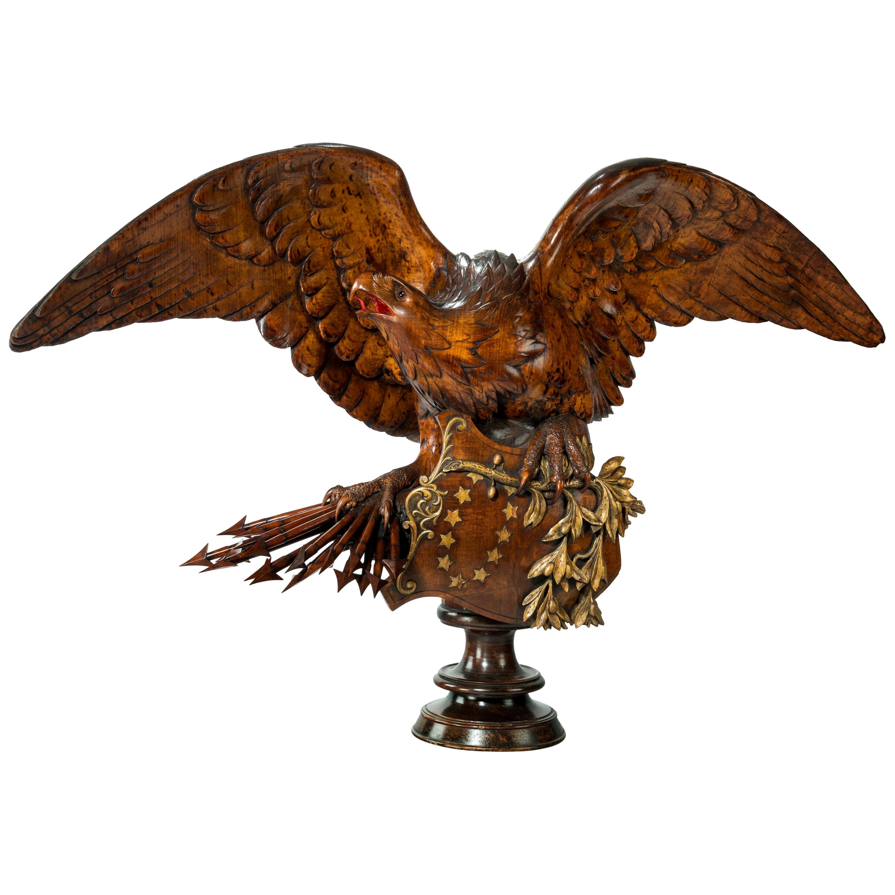 Monumental and Striking ‘Black Forest’ Walnut Carving of an Eagle