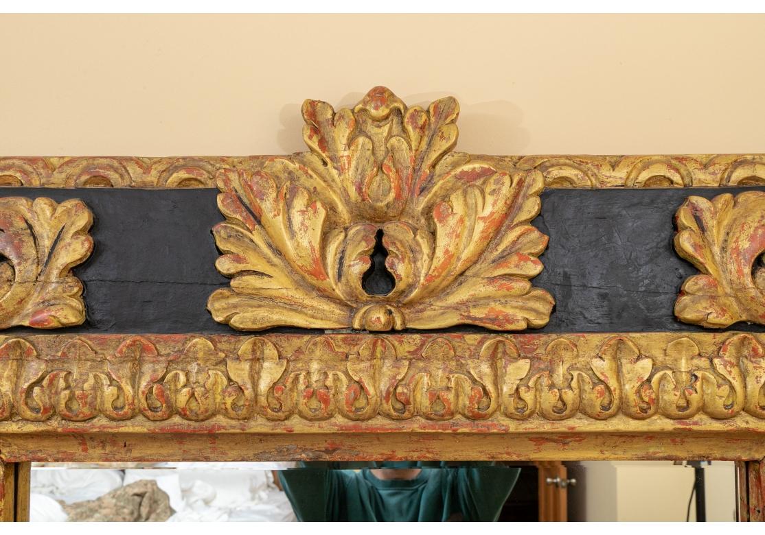 Neoclassical Monumental and Striking Decorative Painted and Gilt Mirror For Sale