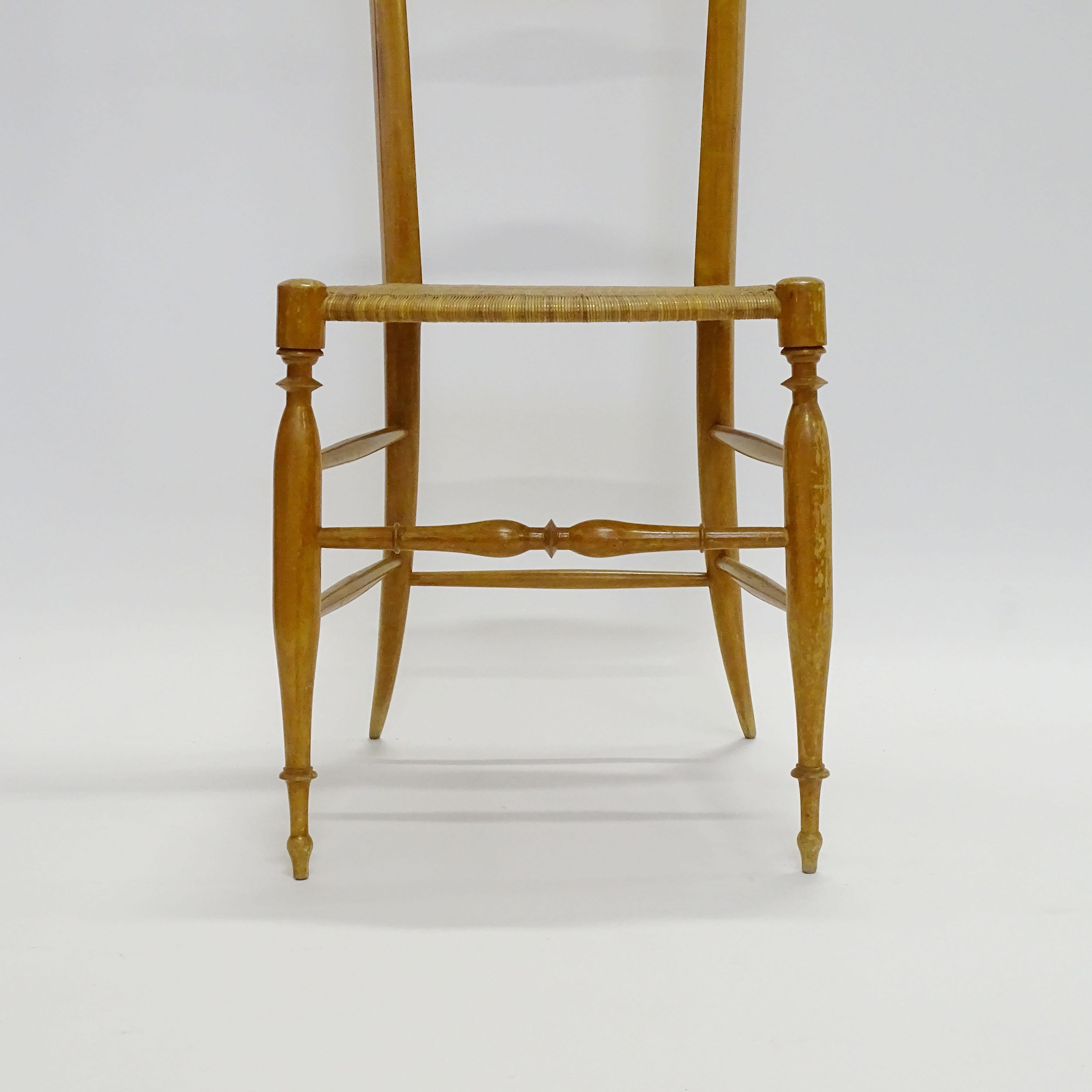 Unique and rare high back coat hanger Chiavari chair, Italy 1950s.