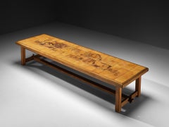 Monumental and Unique Roger Capron Large Dining Table in Ceramic and Oak 410cm