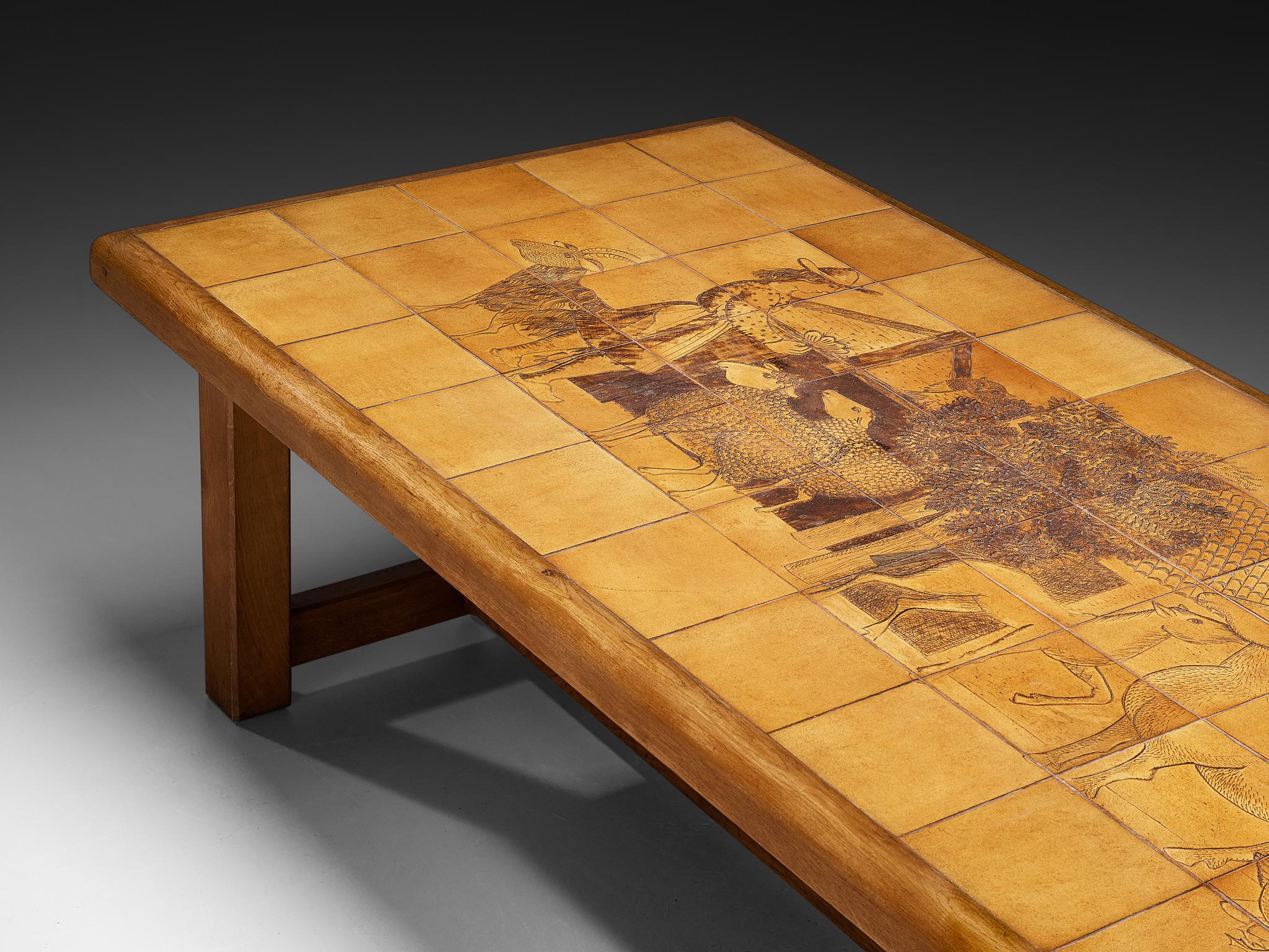 Mid-Century Modern Monumentale et unique grande table de salle à manger Roger Capron en céramique et Oak 410cm en vente