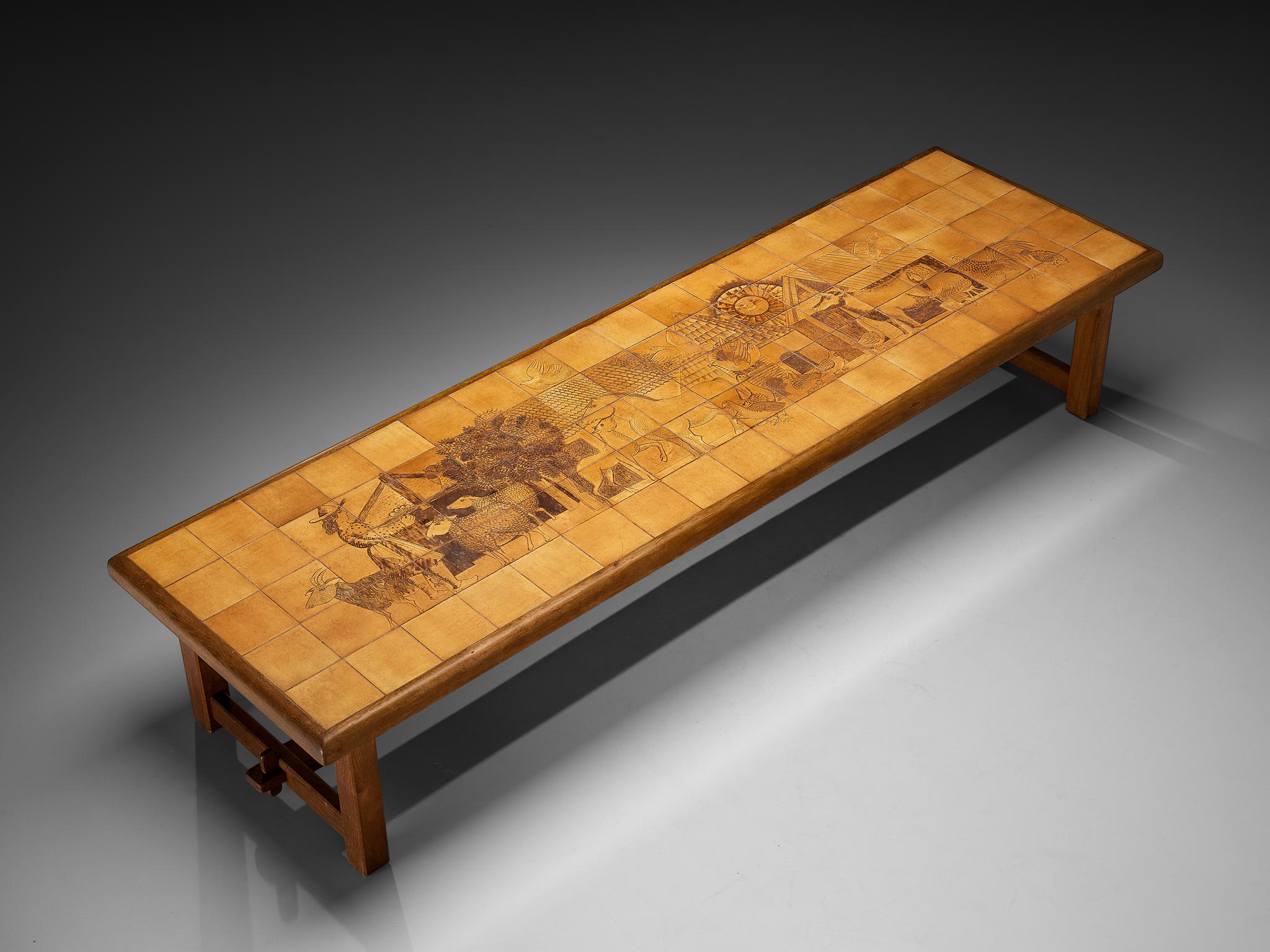 Français Monumentale et unique grande table de salle à manger Roger Capron en céramique et Oak 410cm en vente