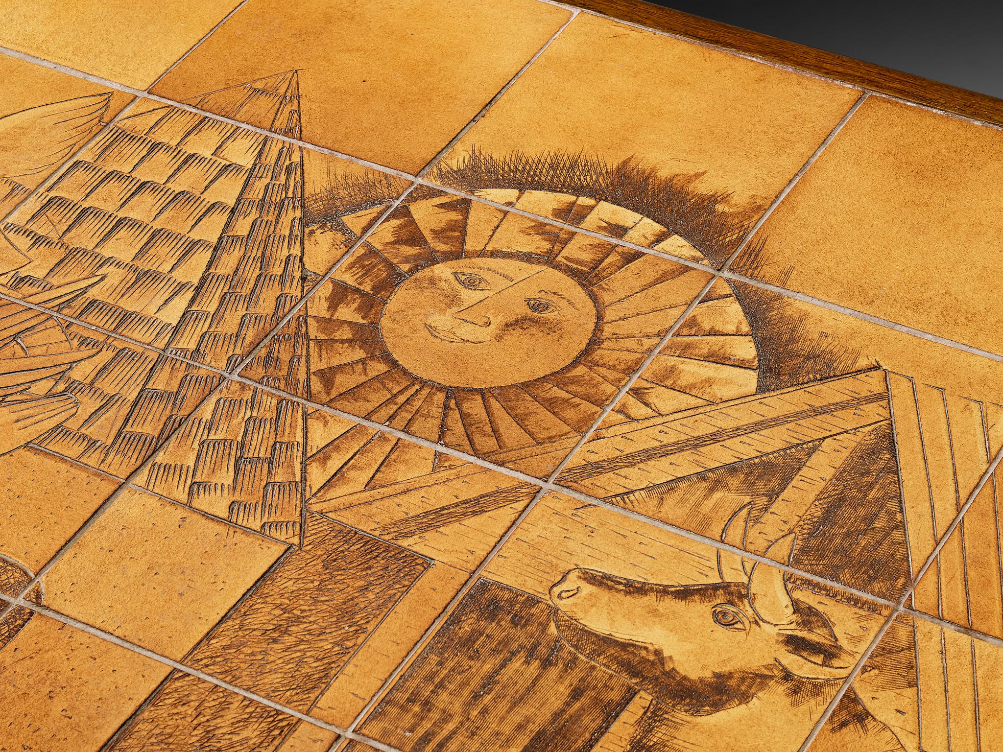 Monumentale et unique grande table de salle à manger Roger Capron en céramique et Oak 410cm Bon état - En vente à Waalwijk, NL