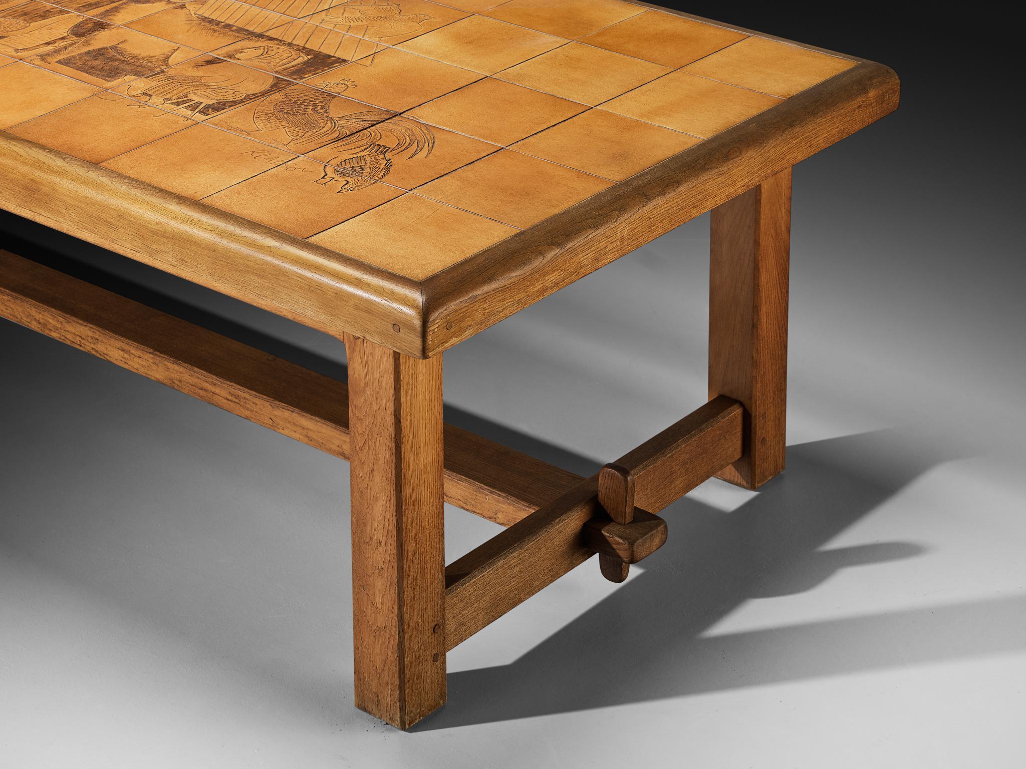 Fin du 20e siècle Monumentale et unique grande table de salle à manger Roger Capron en céramique et Oak 410cm en vente