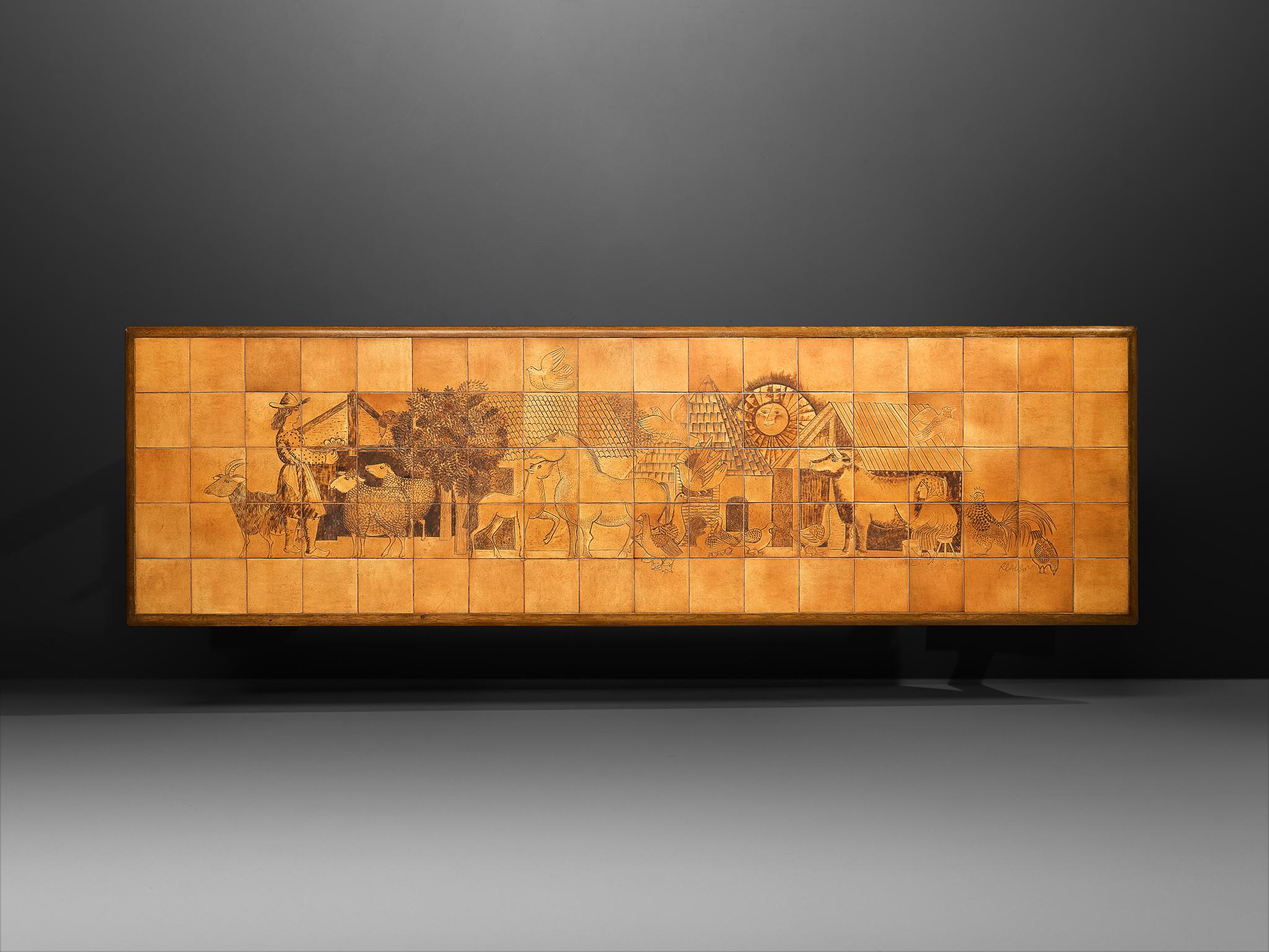 Céramique Monumentale et unique grande table de salle à manger Roger Capron en céramique et Oak 410cm en vente