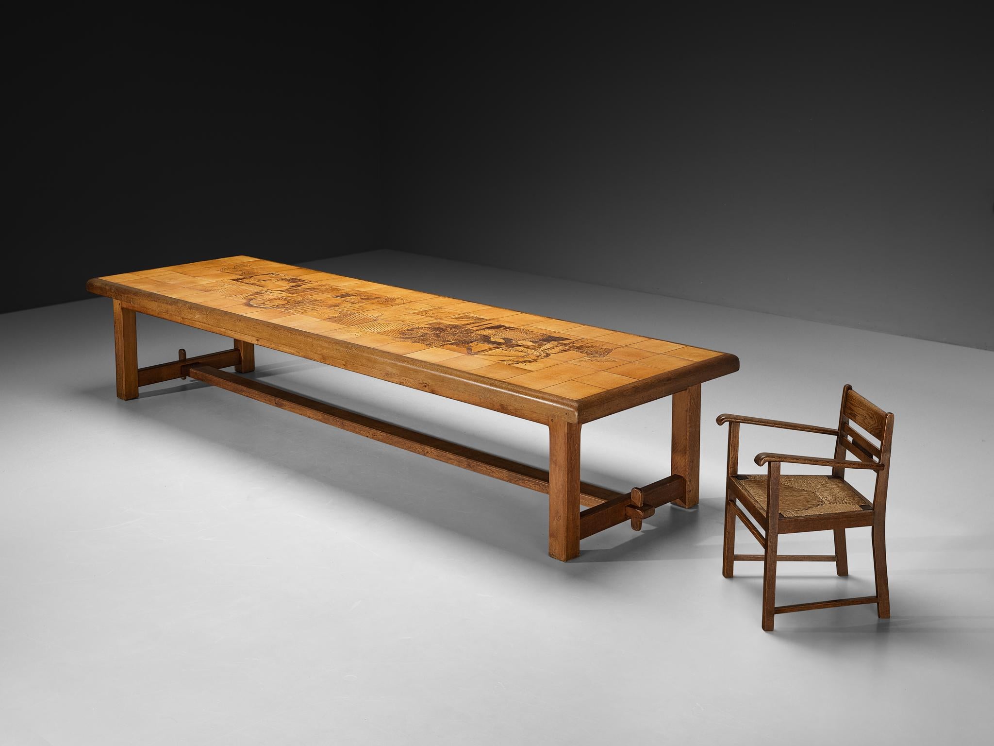 Monumentale et unique grande table de salle à manger Roger Capron en céramique et Oak 410cm en vente 1