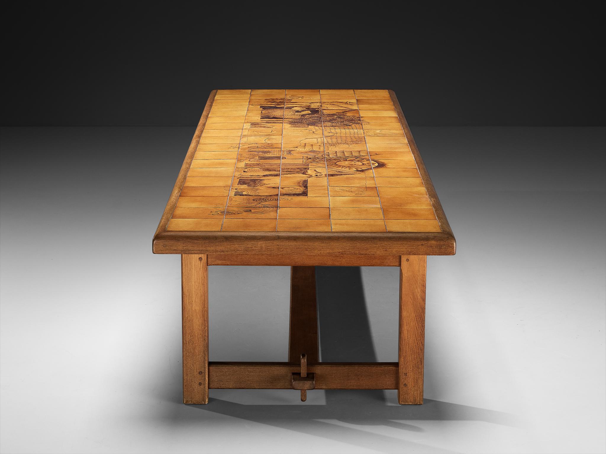 Monumentale et unique grande table de salle à manger Roger Capron en céramique et Oak 410cm en vente 2