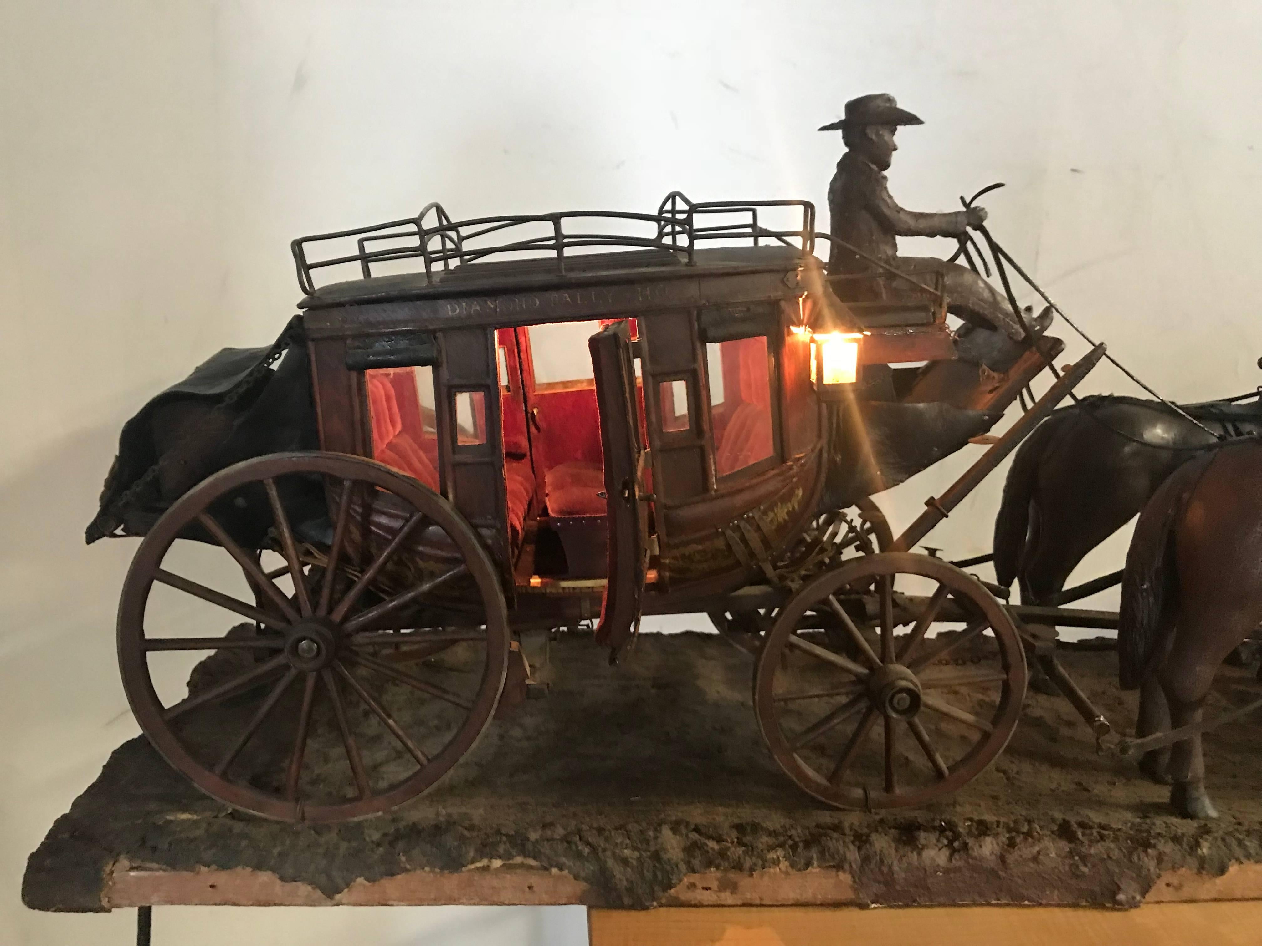 Monumental and Unusual Folk Art Stage Coach Figure and Horses, 1927 In Good Condition For Sale In Buffalo, NY