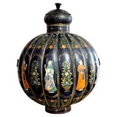 Monumental Anglo Indian Polychromed Rajasthan Bulbous Covered Tole Urn