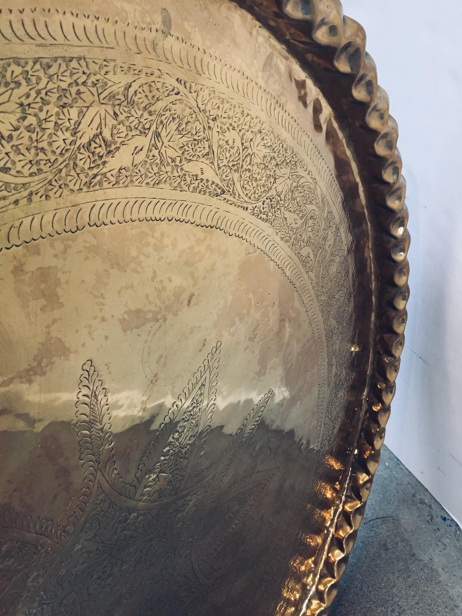 Monumental Moroccan Brass Tray Platter 4