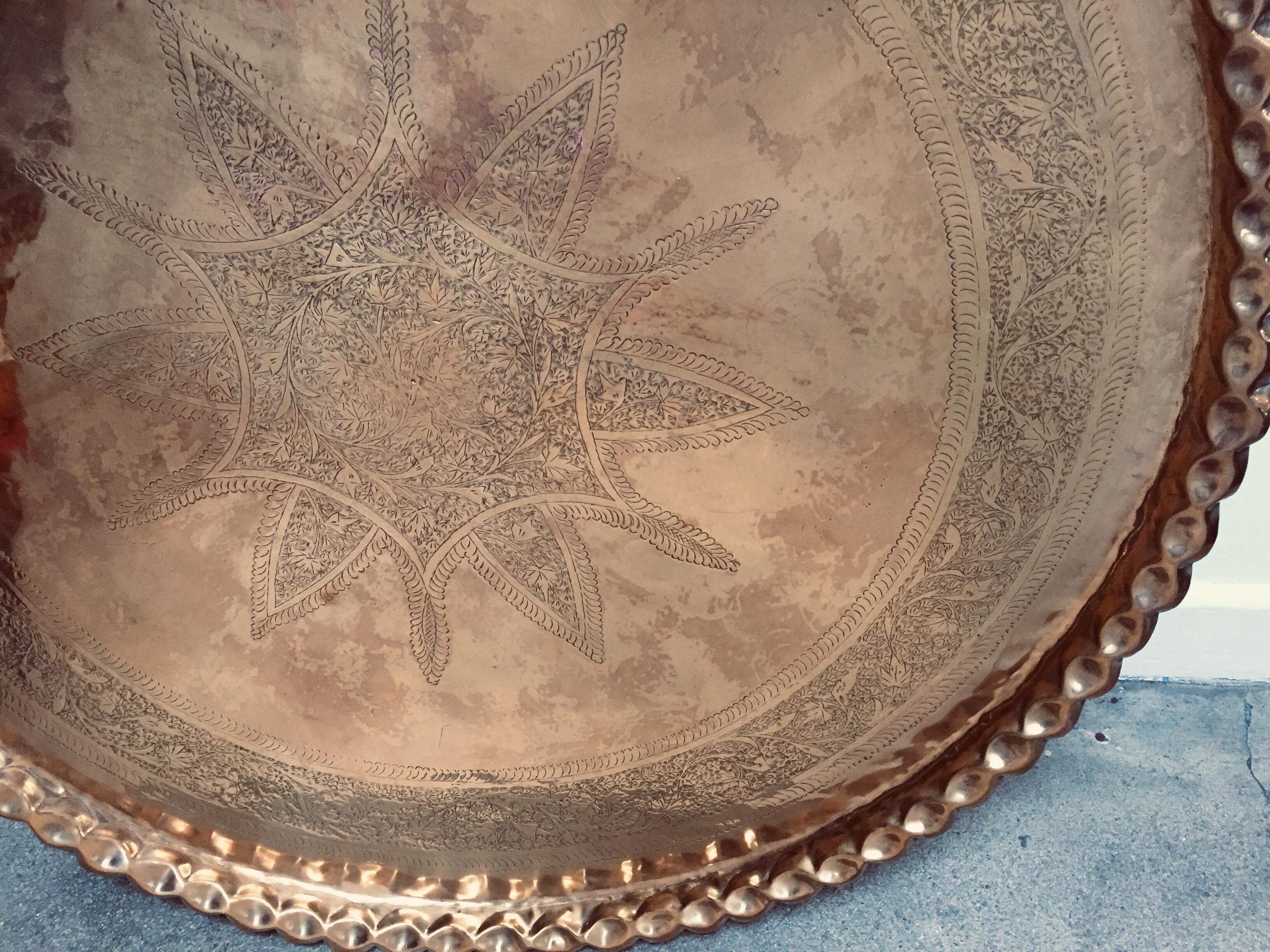 Monumental Moroccan Brass Tray Platter 5