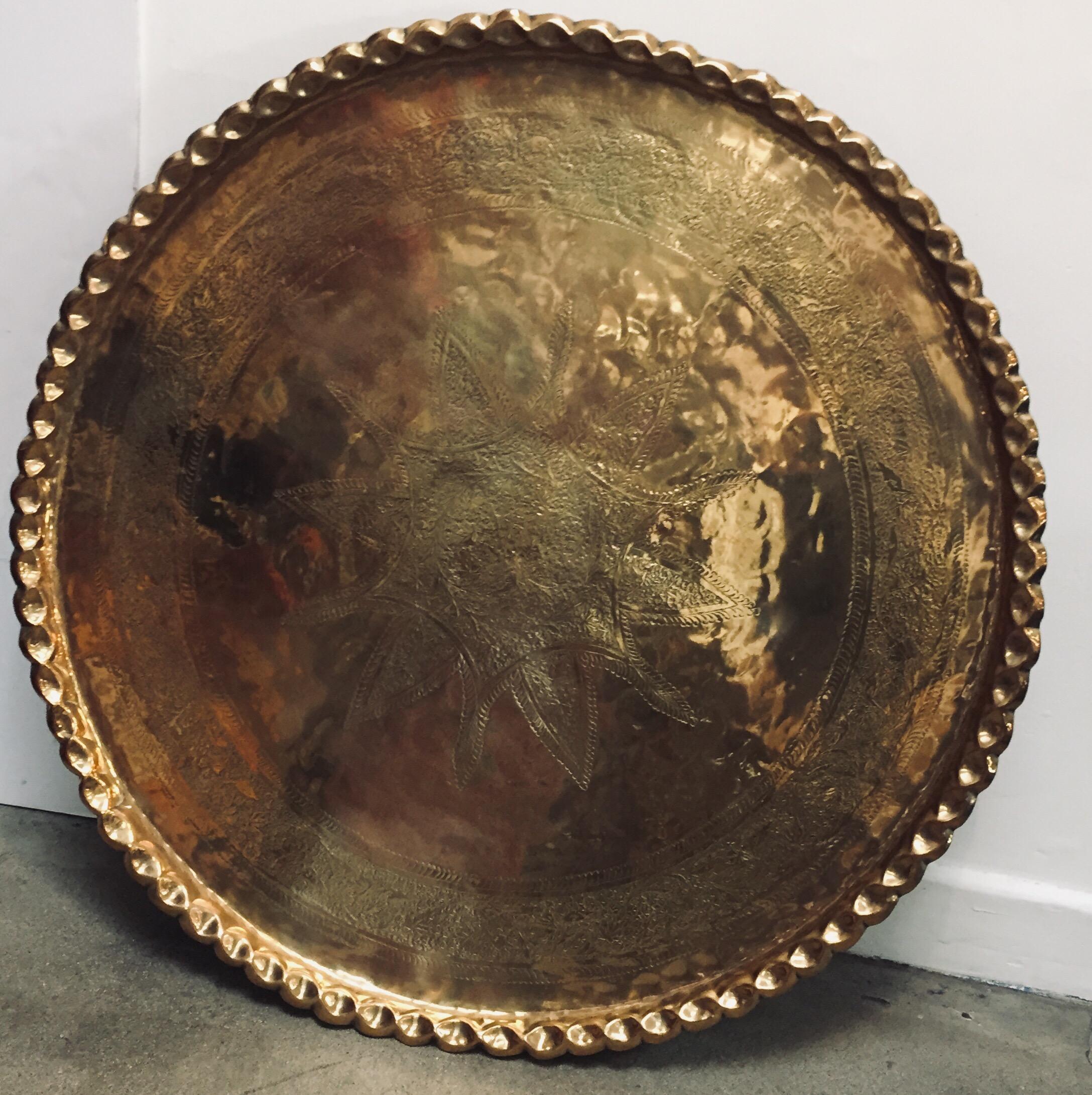 Moorish Monumental Moroccan Brass Tray Platter