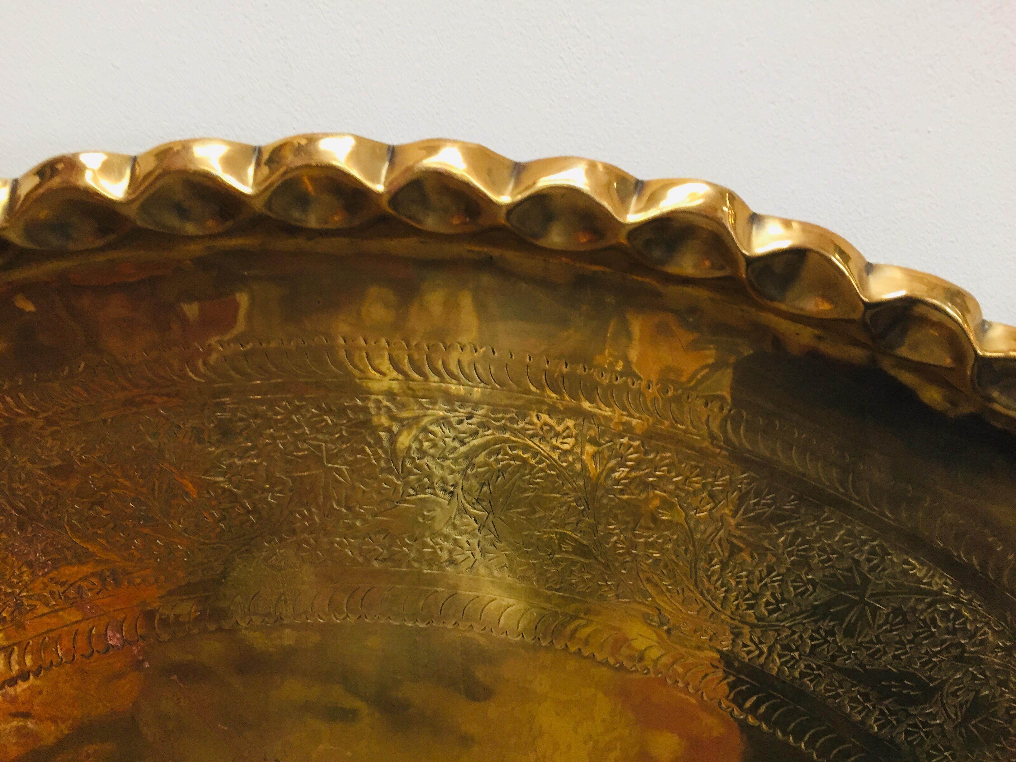 Hammered Monumental Moroccan Brass Tray Platter