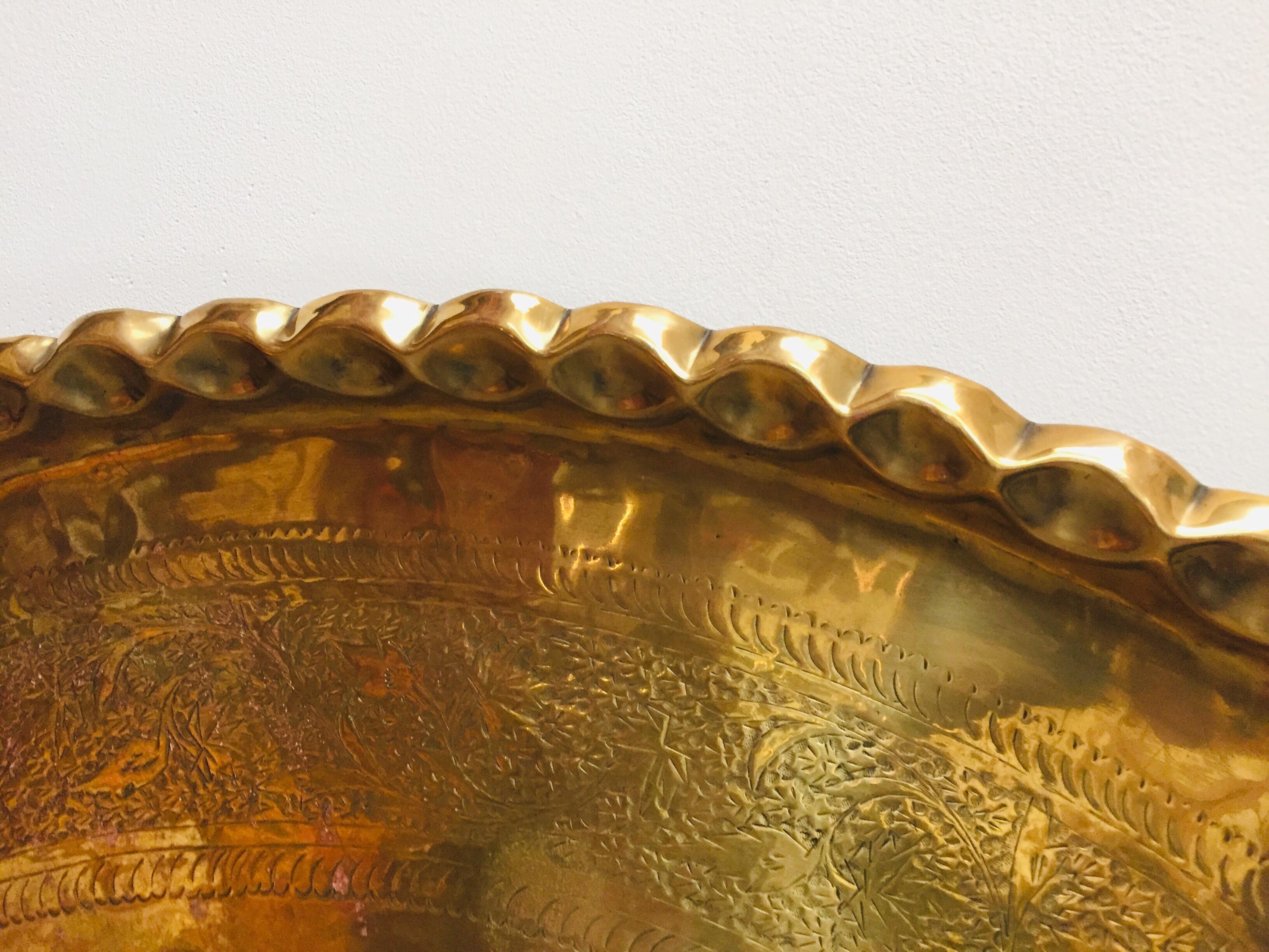 Monumental Moroccan Brass Tray Platter In Good Condition In North Hollywood, CA