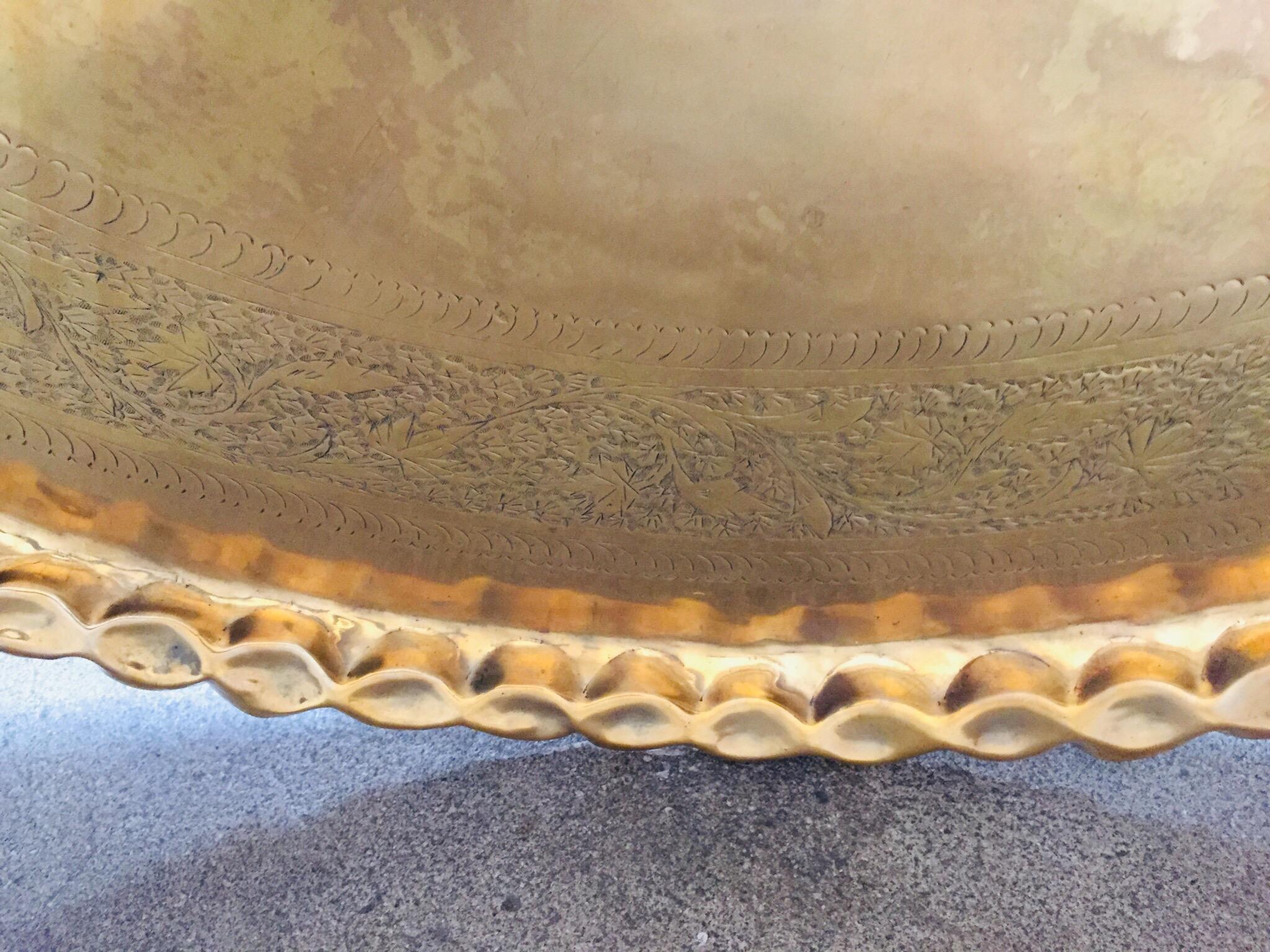 20th Century Monumental Moroccan Brass Tray Platter