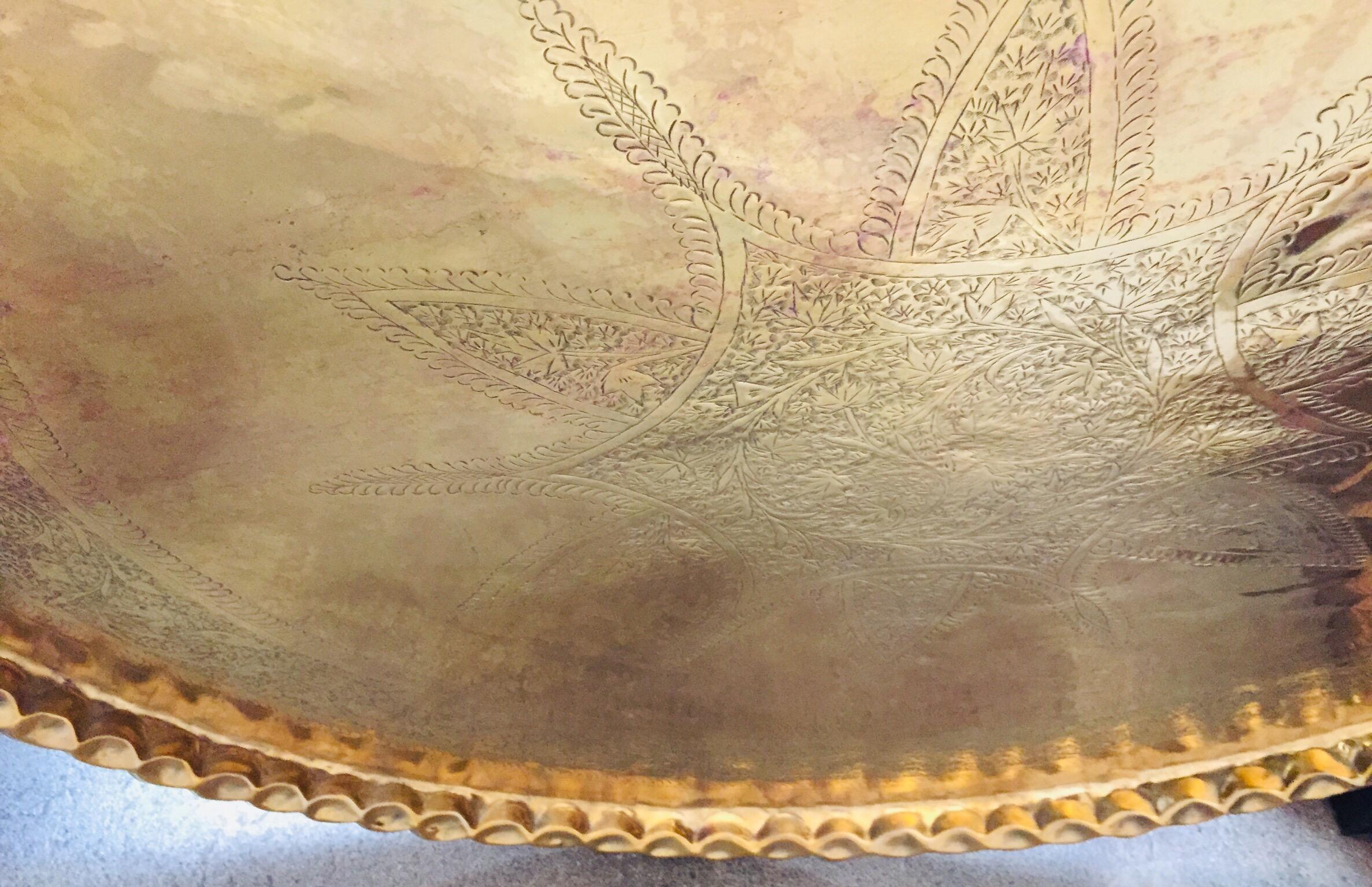 Monumental Moroccan Brass Tray Platter 1