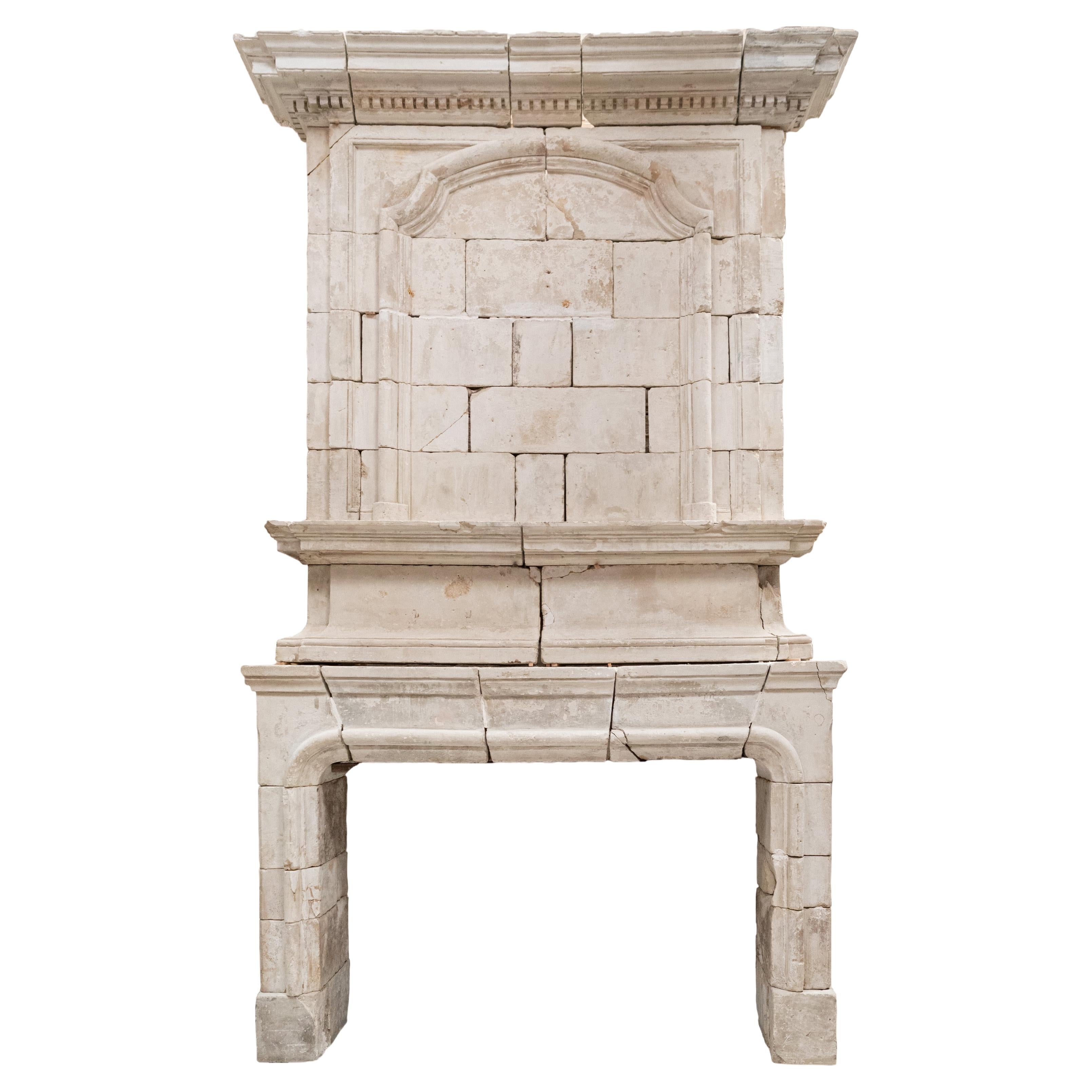 Monumental Antique 18th Century French Stone Chimneypiece For Sale