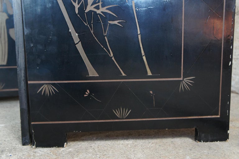 Monumental Antique 8 Panel Chinese Black Lacquer Folding Screen Room Divider For Sale 3