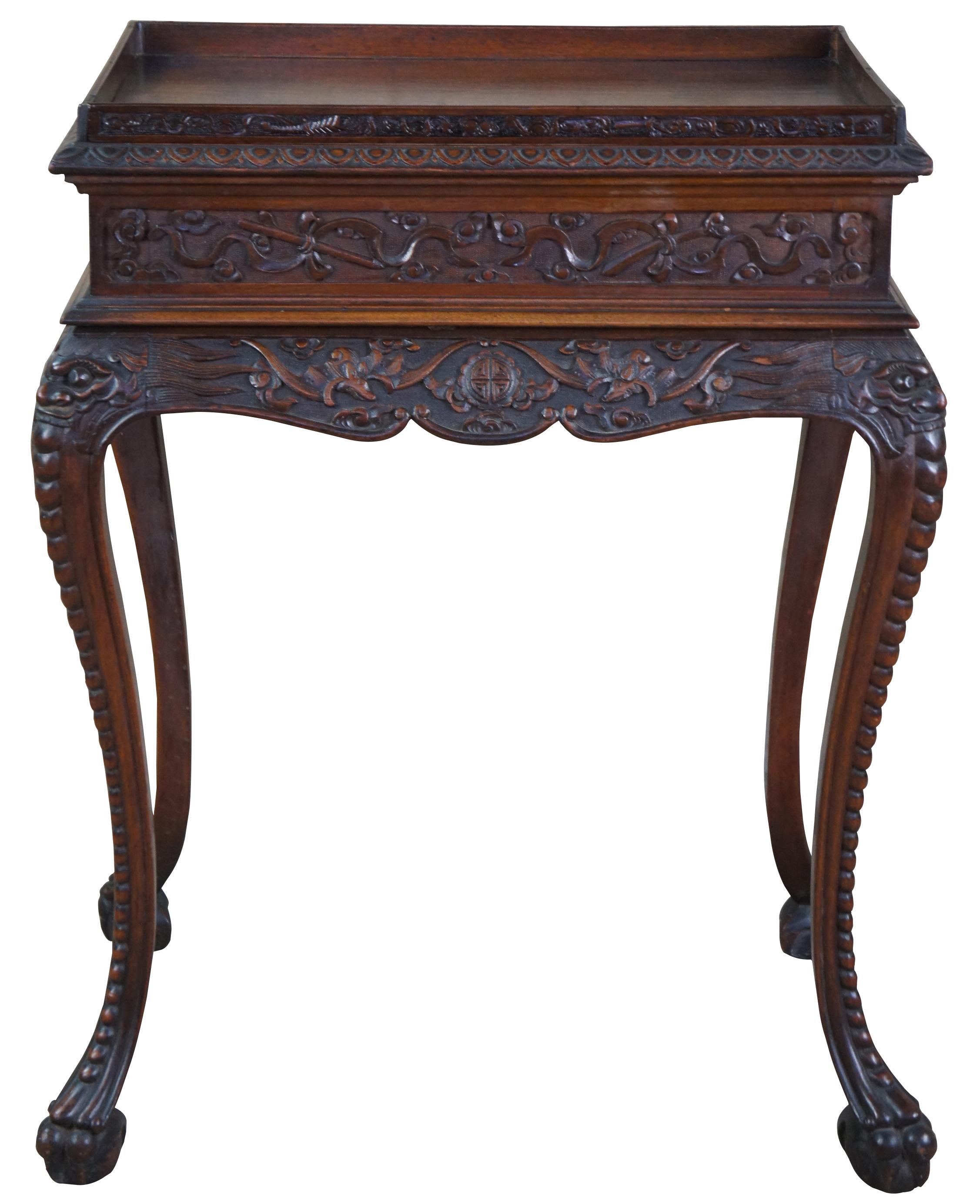 Monumental Antique American Carved Mahogany High Relief Oriental Dining Suite For Sale 5