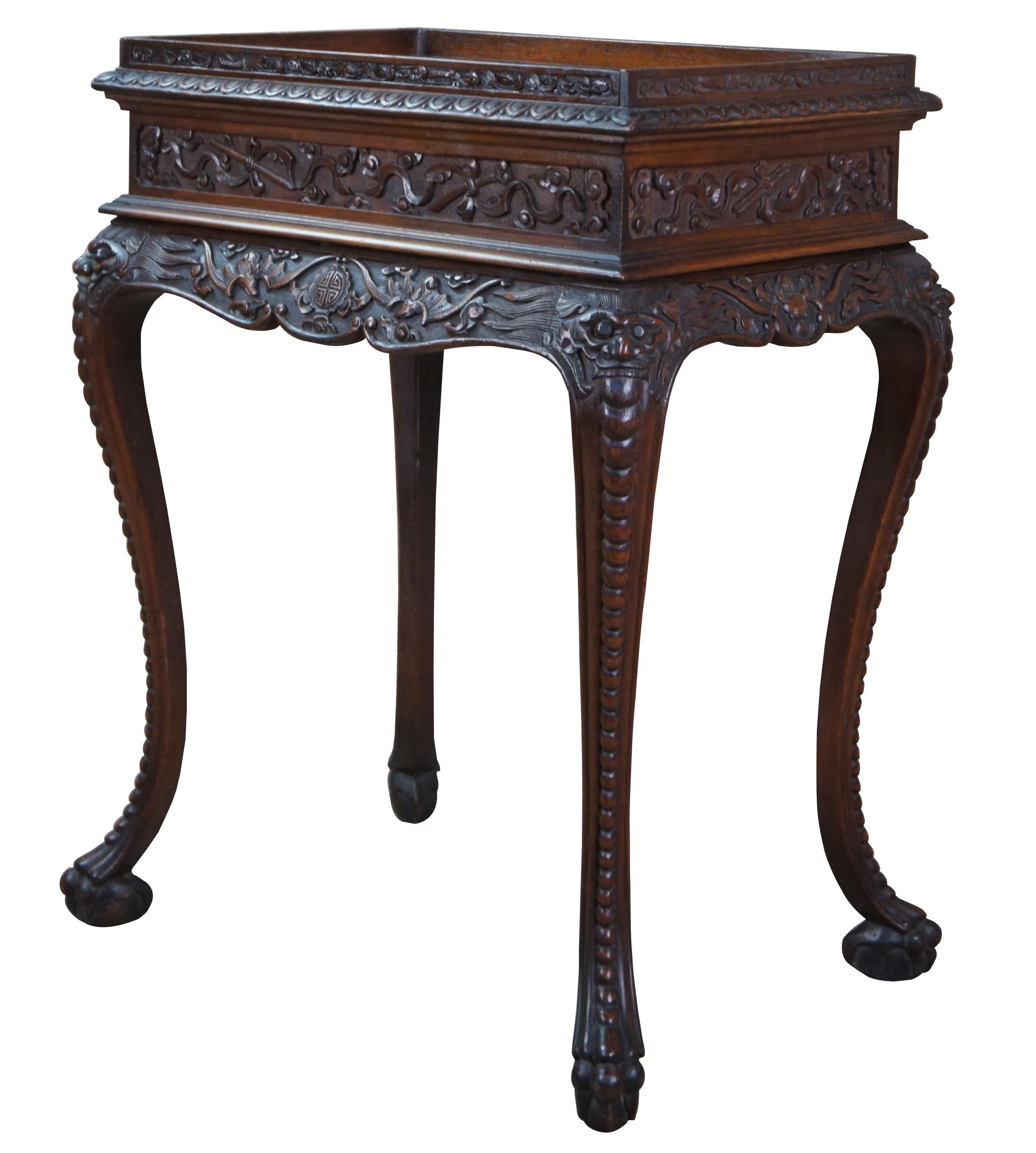 Monumental Antique American Carved Mahogany High Relief Oriental Dining Suite For Sale 6
