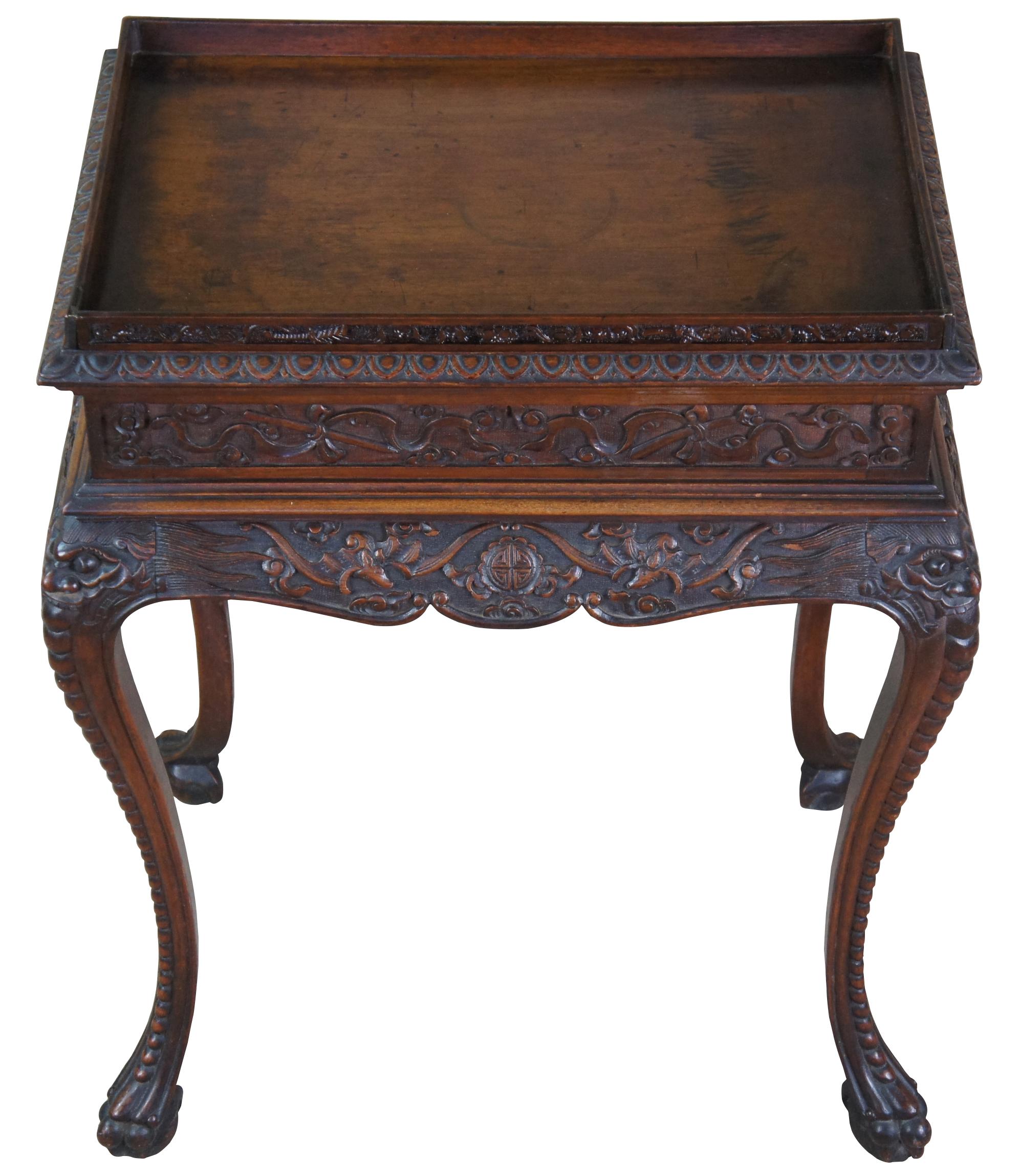 Monumental Antique American Carved Mahogany High Relief Oriental Dining Suite 7