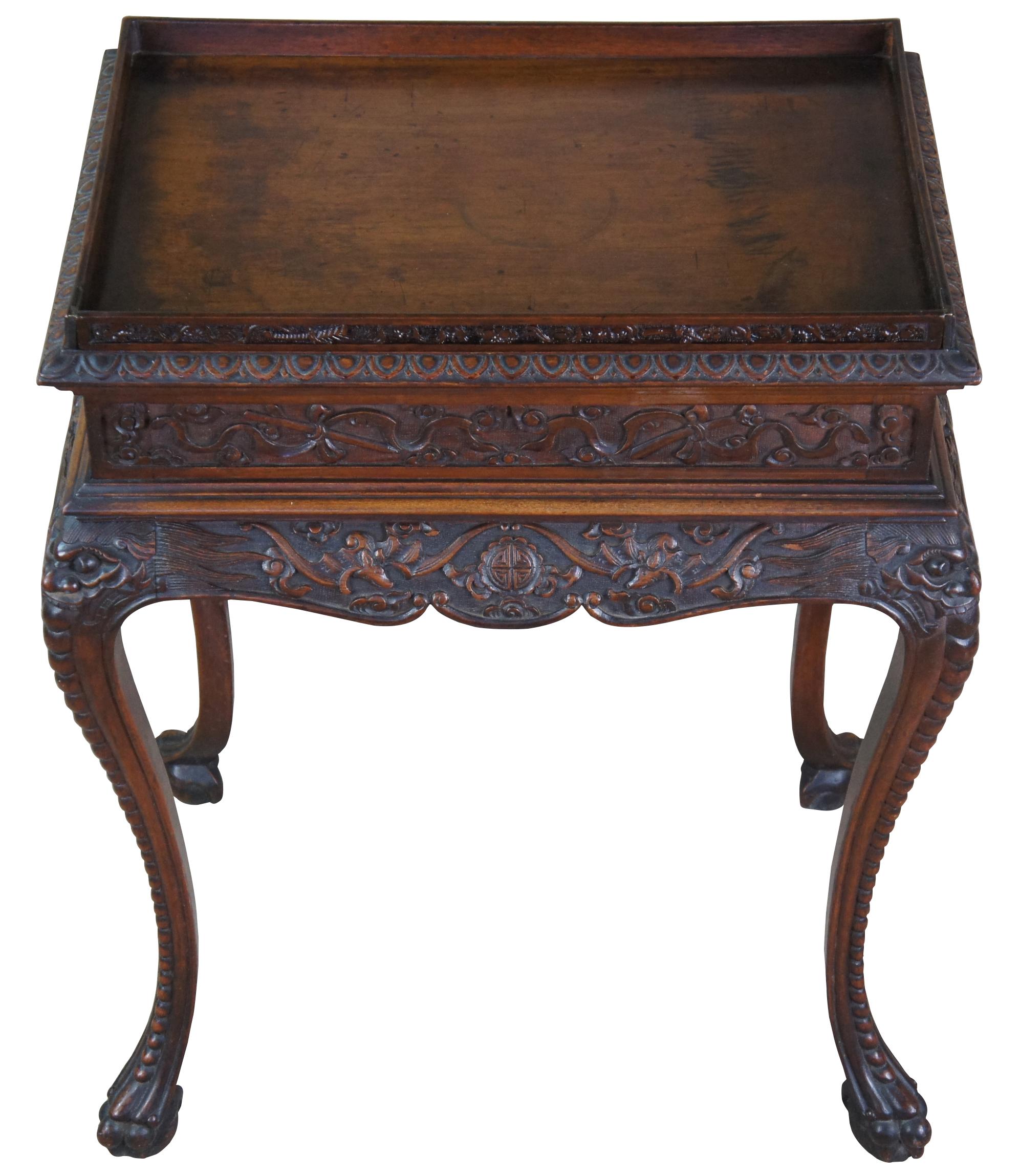 Monumental Antique American Carved Mahogany High Relief Oriental Dining Suite For Sale 7