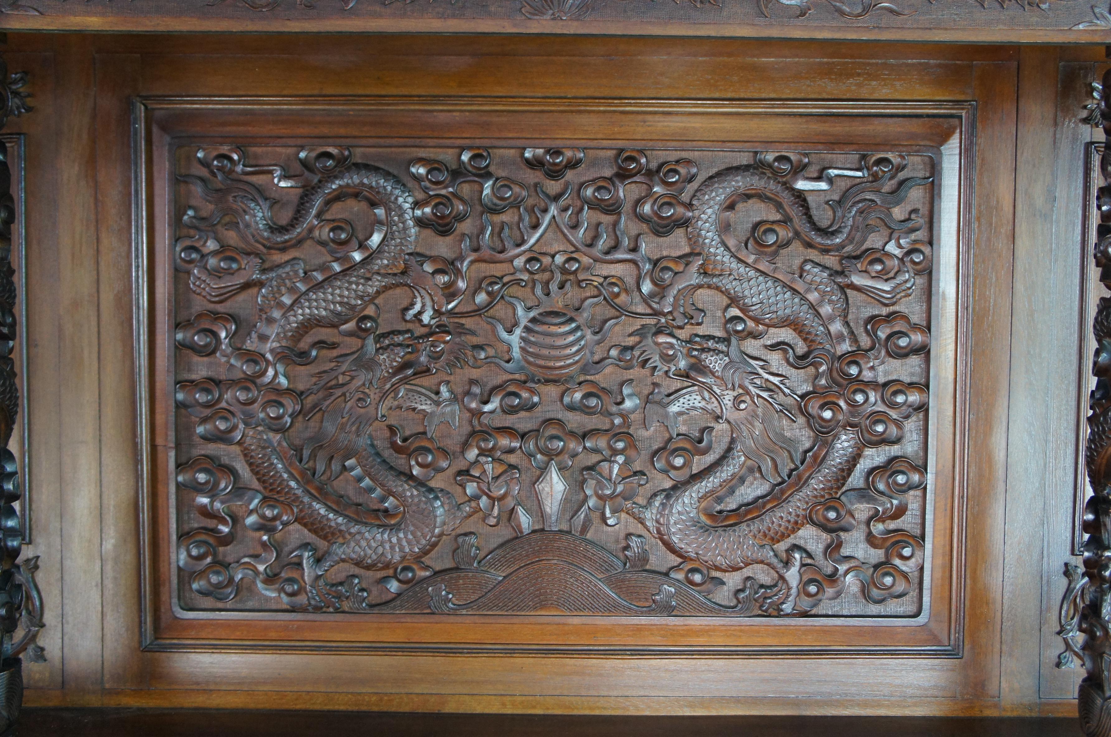 Victorian Monumental Antique American Carved Mahogany High Relief Oriental Dining Suite For Sale