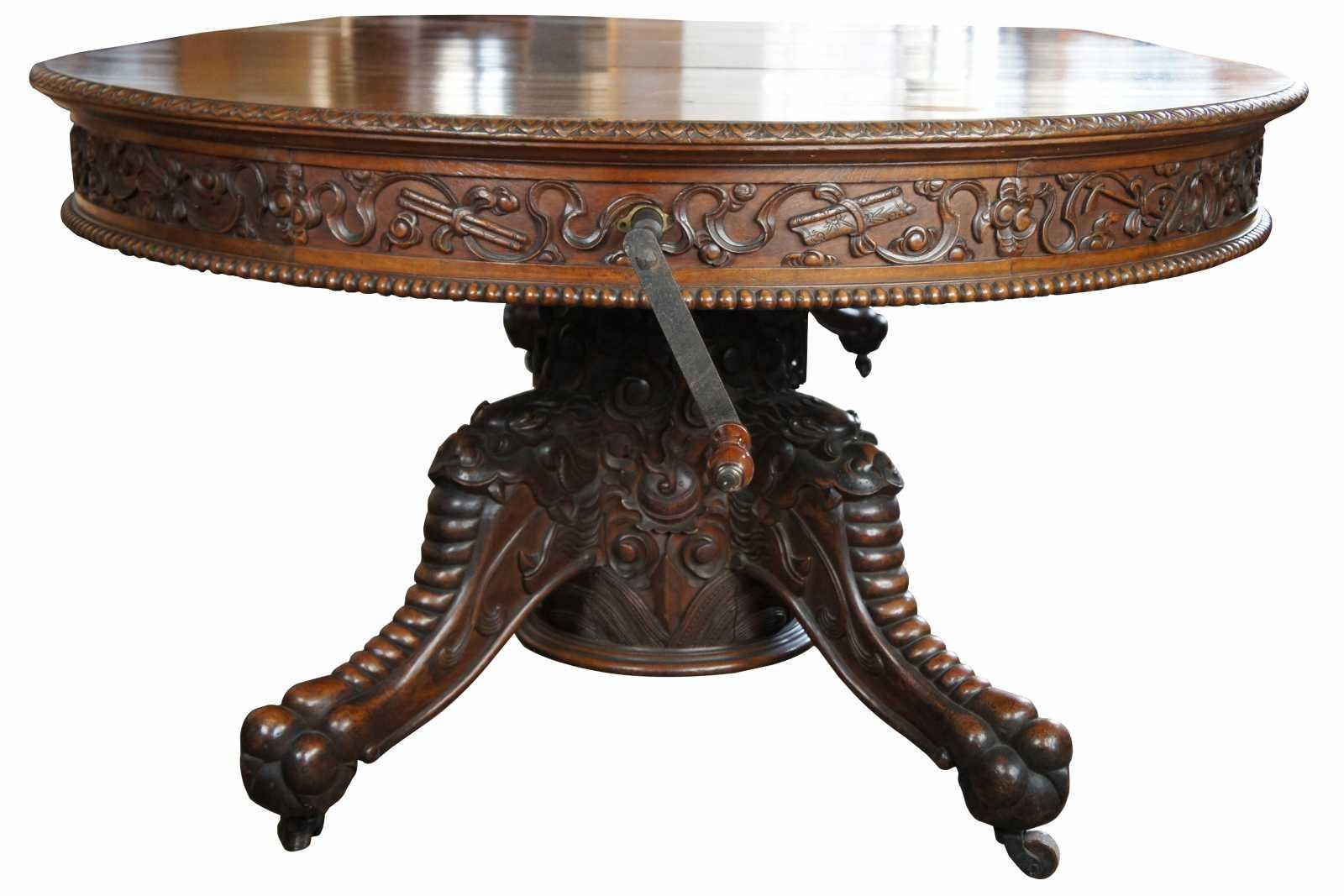 19th Century Monumental Antique American Carved Mahogany High Relief Oriental Dining Suite For Sale