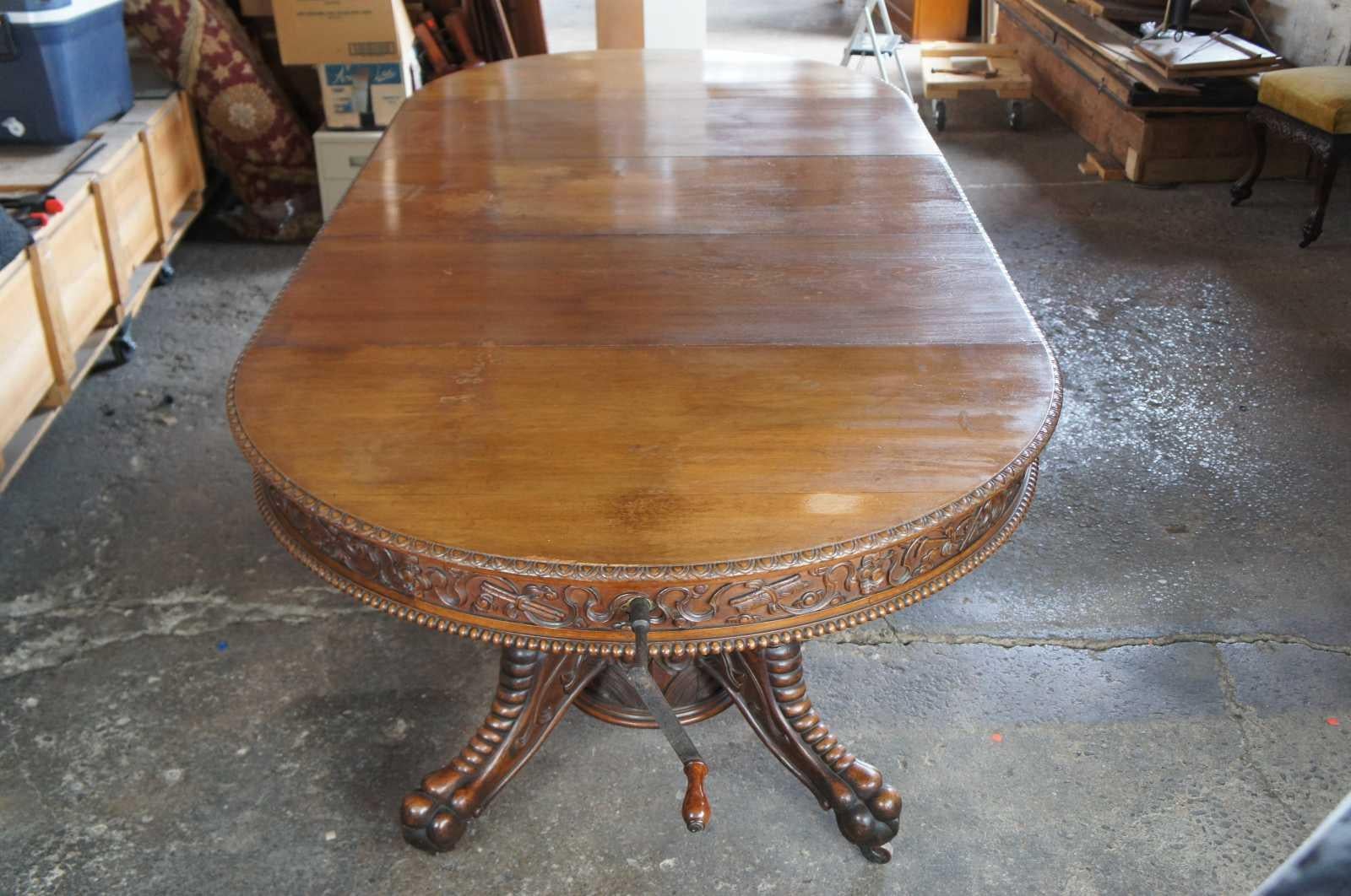 Monumental Antique American Carved Mahogany High Relief Oriental Dining Suite 1