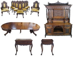 Monumental Antique American Carved Mahogany High Relief Oriental Dining Suite