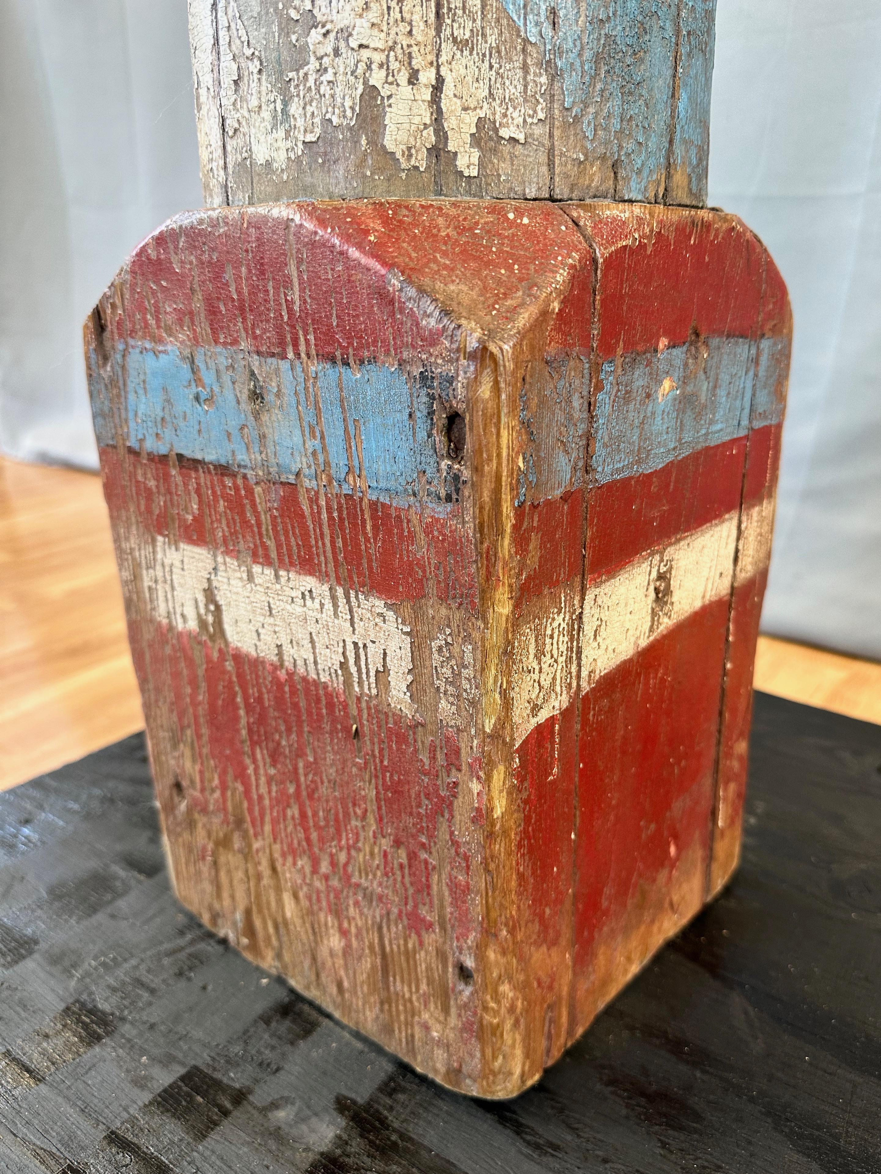 Monumental Antique American Painted Turned Wood Barber Pole, circa 1875 For Sale 8