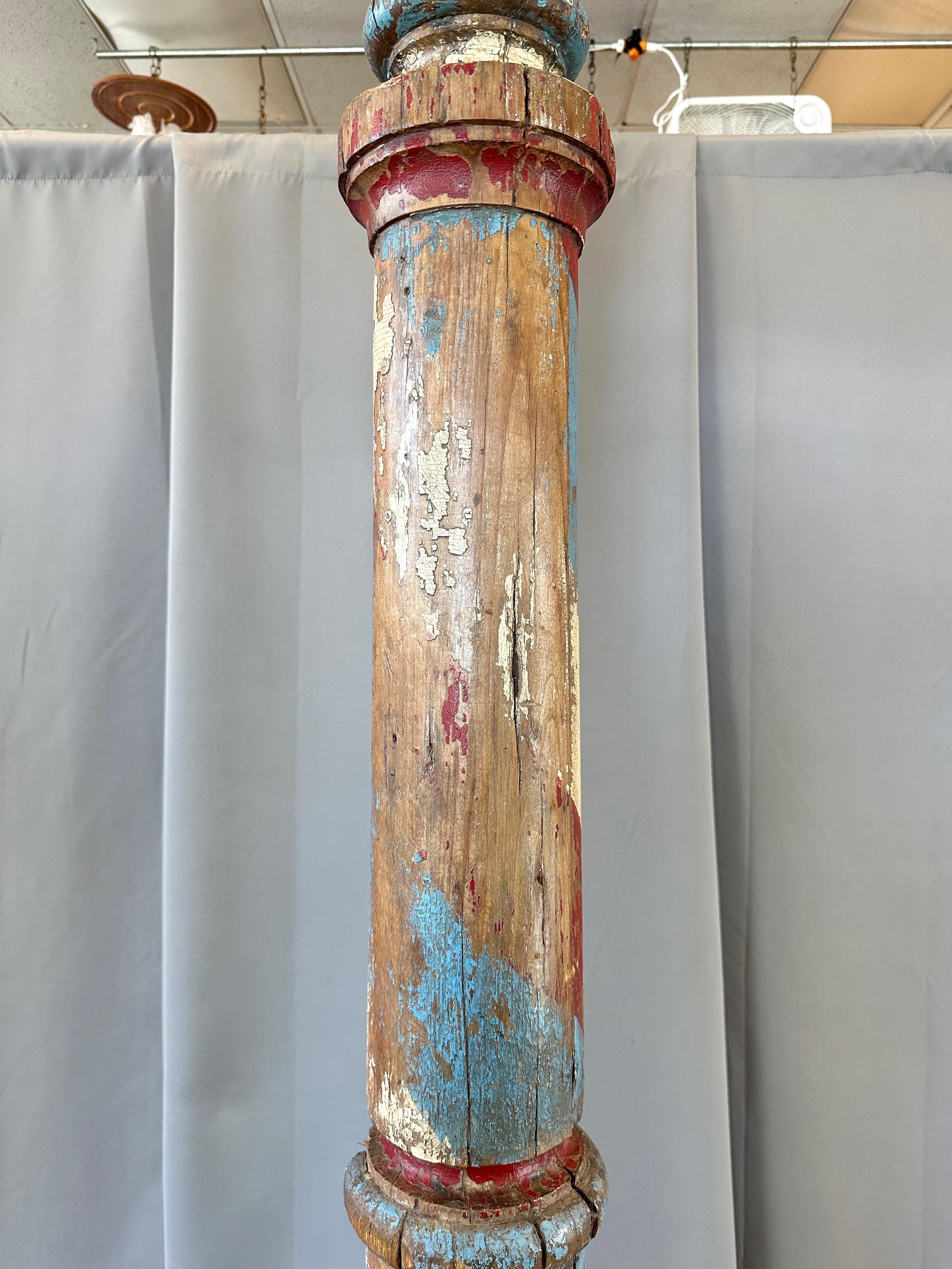 Monumental Antique American Painted Turned Wood Barber Pole, circa 1875 For Sale 10