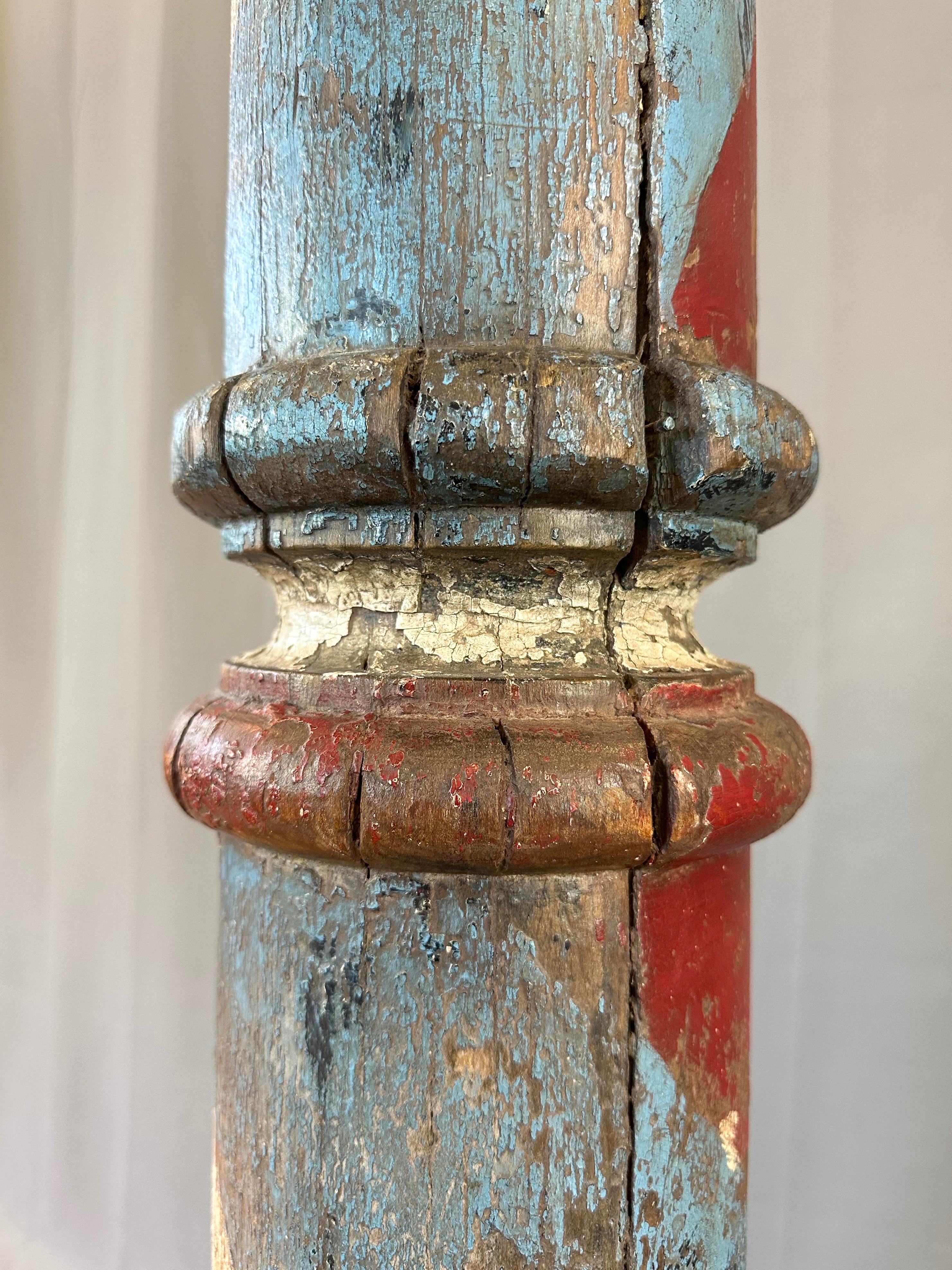 Monumental Antique American Painted Turned Wood Barber Pole, circa 1875 For Sale 11