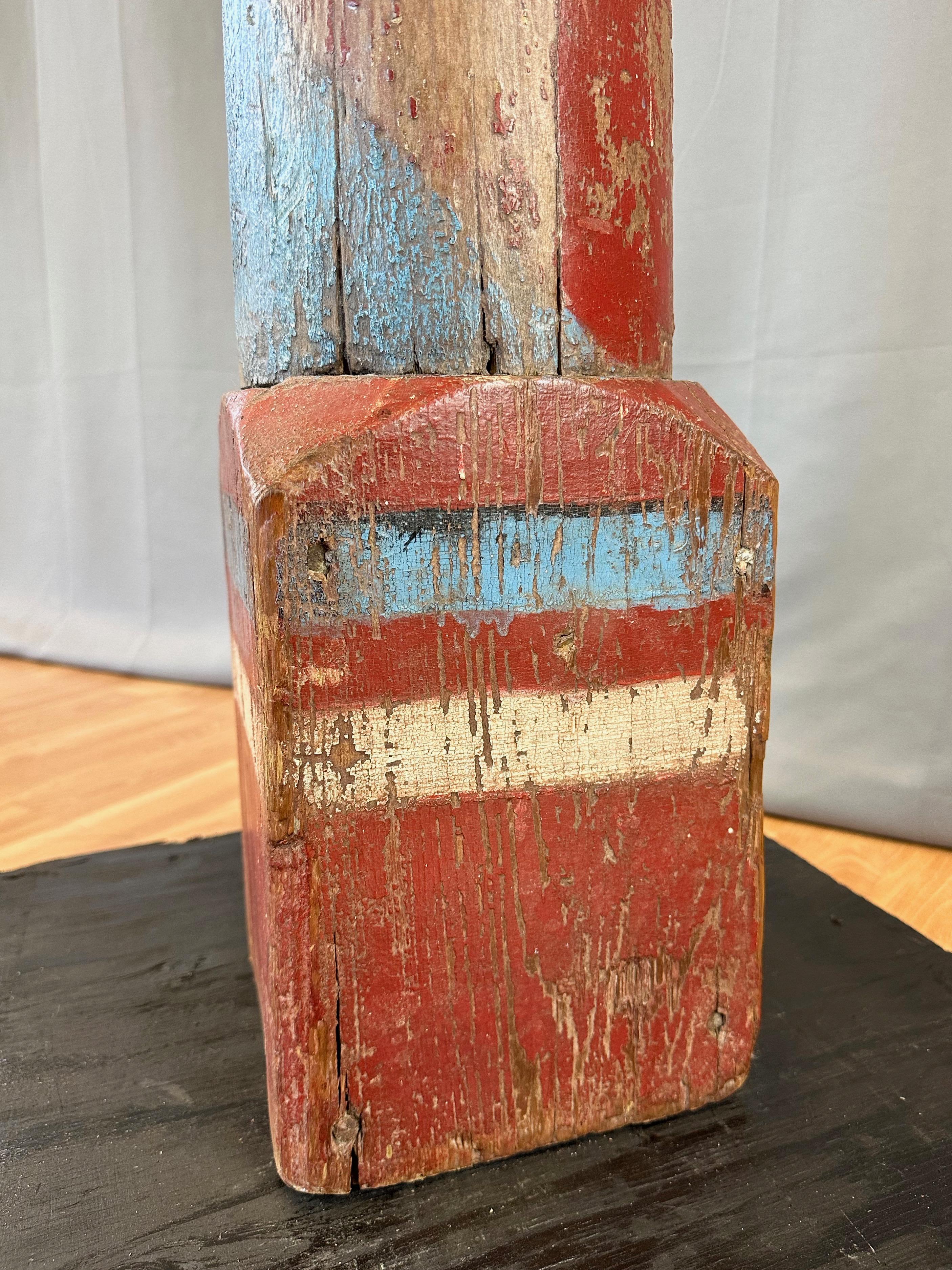 Monumental Antique American Painted Turned Wood Barber Pole, circa 1875 For Sale 12
