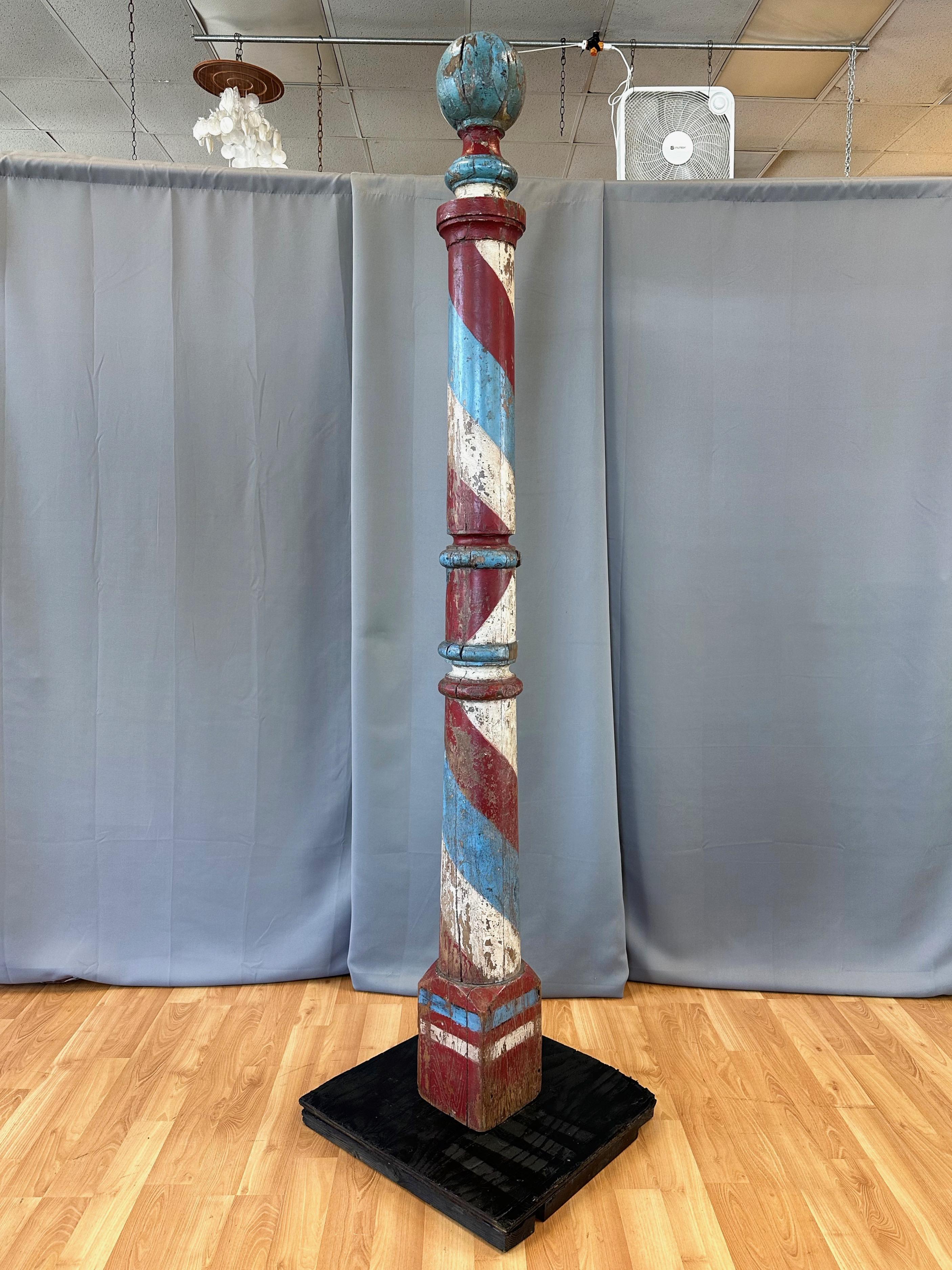 Monumental Antique American Painted Turned Wood Barber Pole, circa 1875 In Good Condition For Sale In San Francisco, CA
