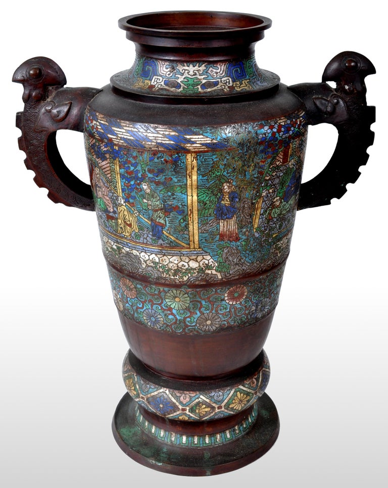 Monumental Antique Archaic Chinese Cloisonné Champlevé Bronze Vase