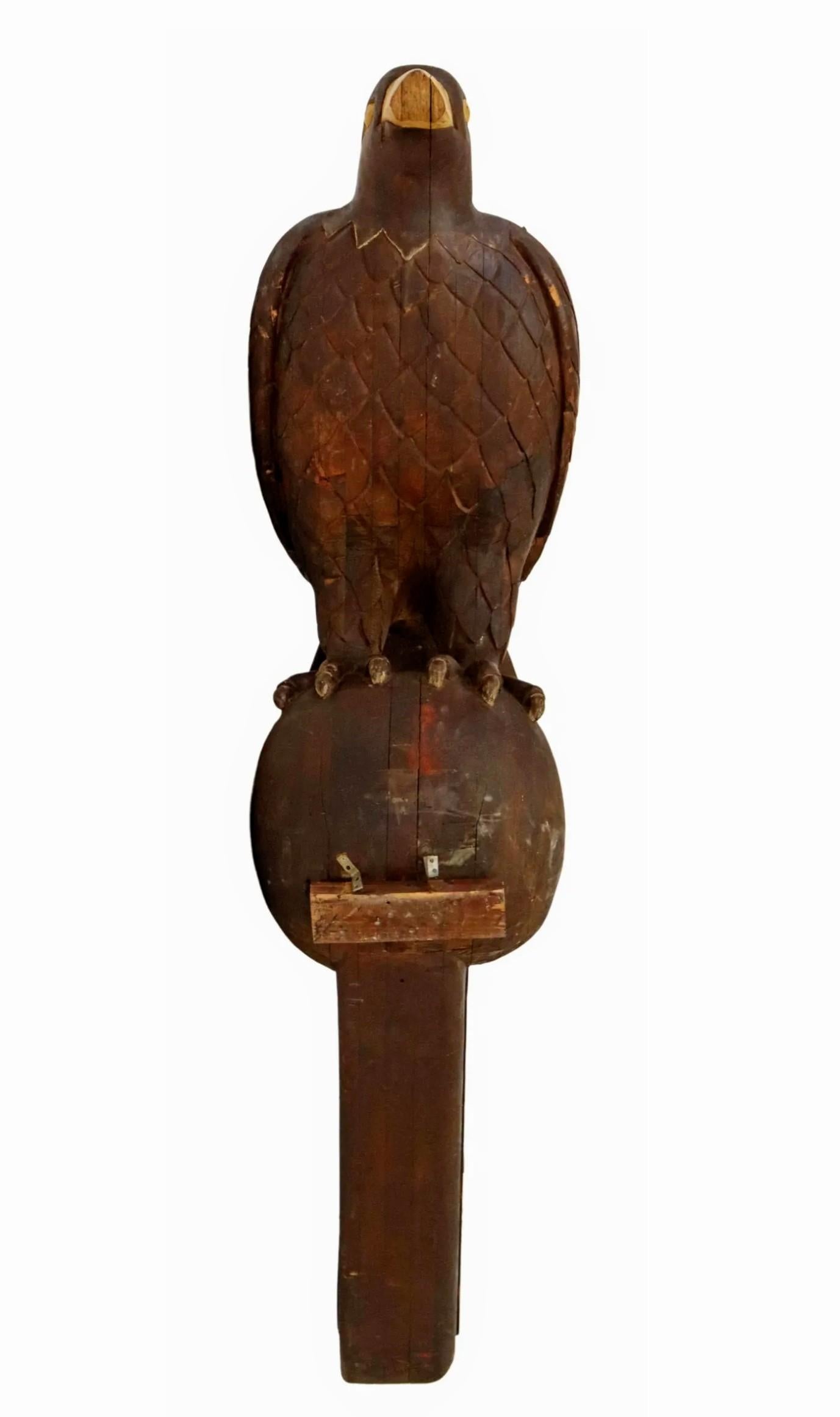 Folk Art Monumental Antique Architectural Wood Carving Perched Eagle Bird For Sale