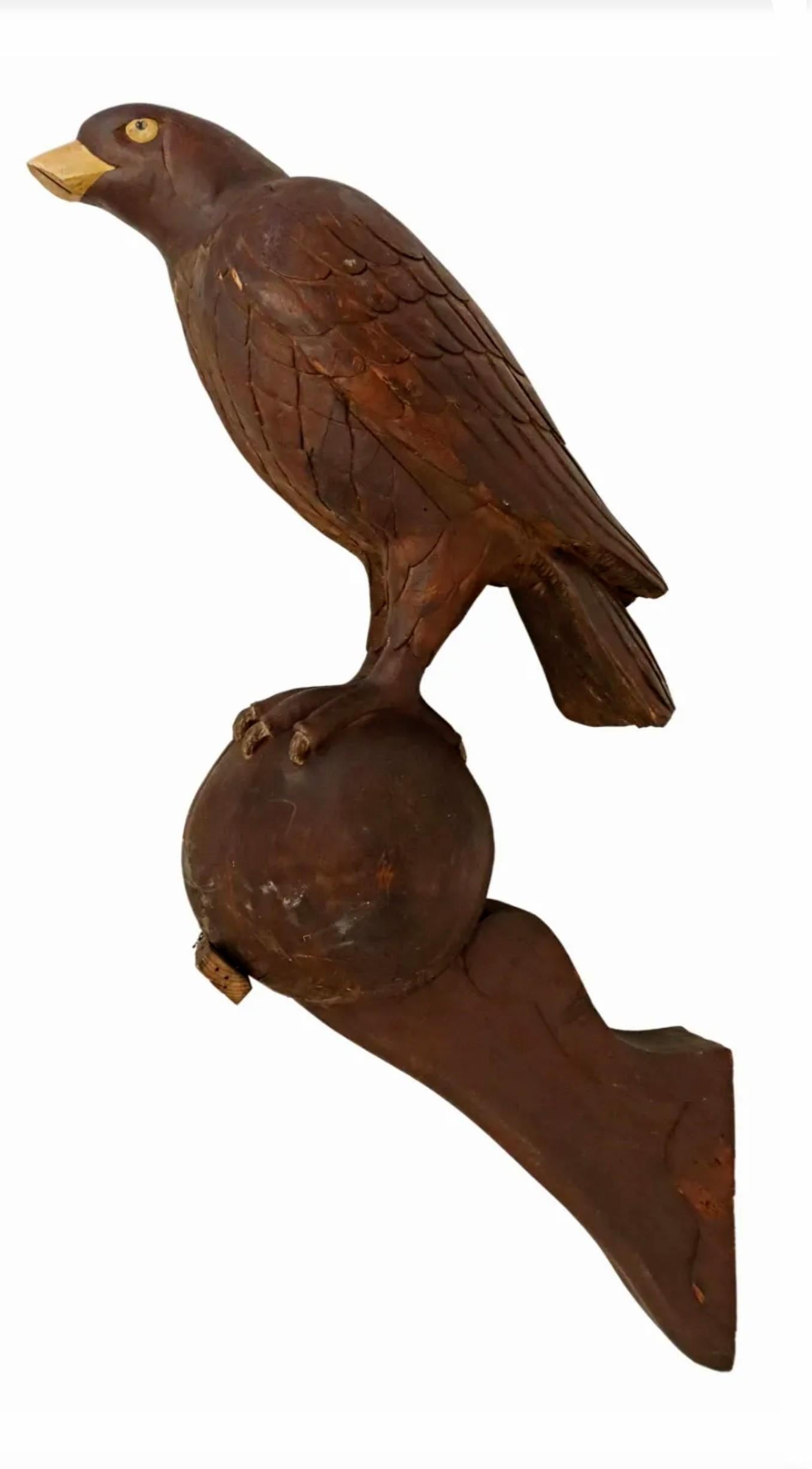 Hand-Carved Monumental Antique Architectural Wood Carving Perched Eagle Bird For Sale