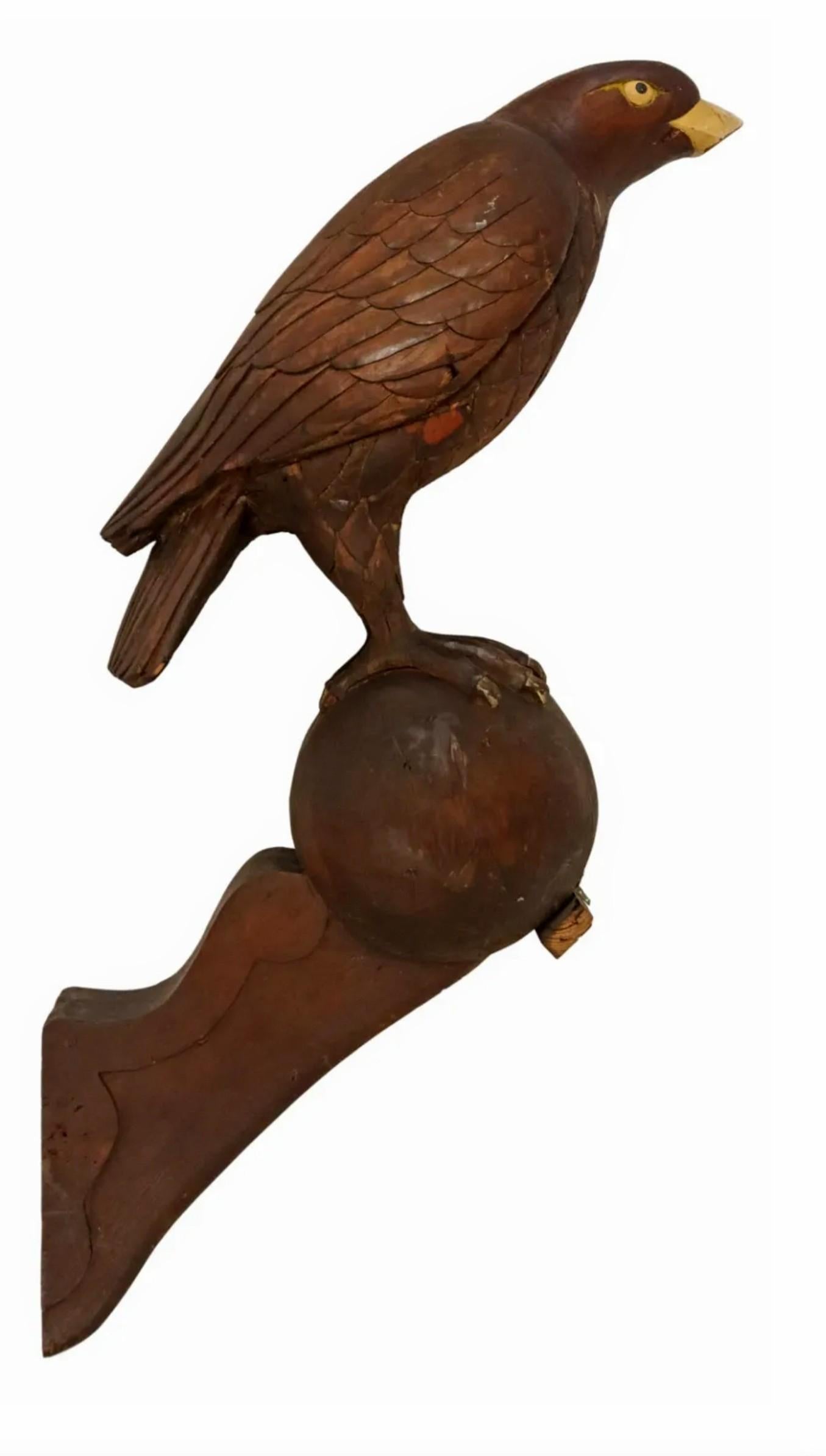 Monumental Antique Architectural Wood Carving Perched Eagle Bird In Good Condition For Sale In Forney, TX