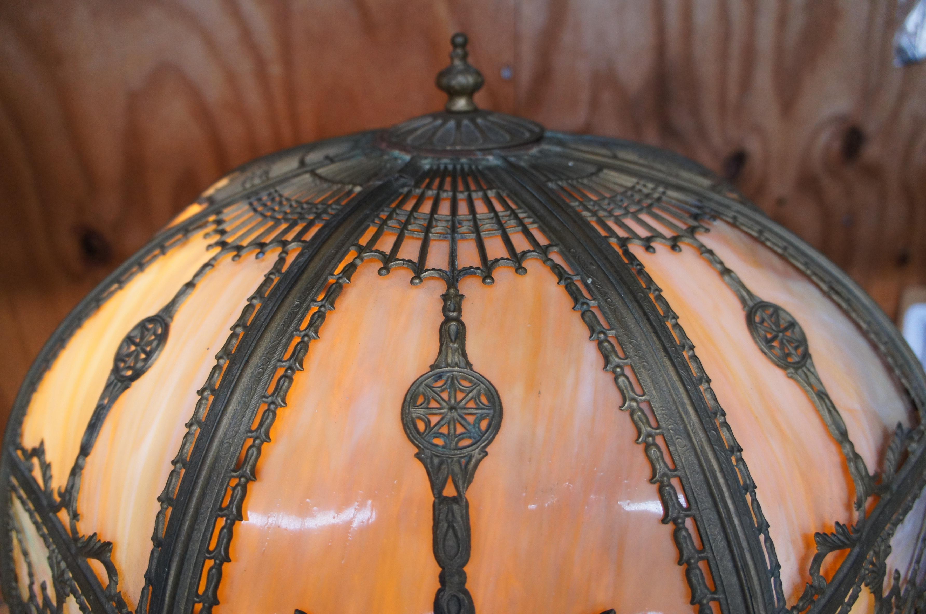 Monumental Antique Art Nouveau Neoclassical Cast Iron Slag Glass Table Lamp In Good Condition In Dayton, OH