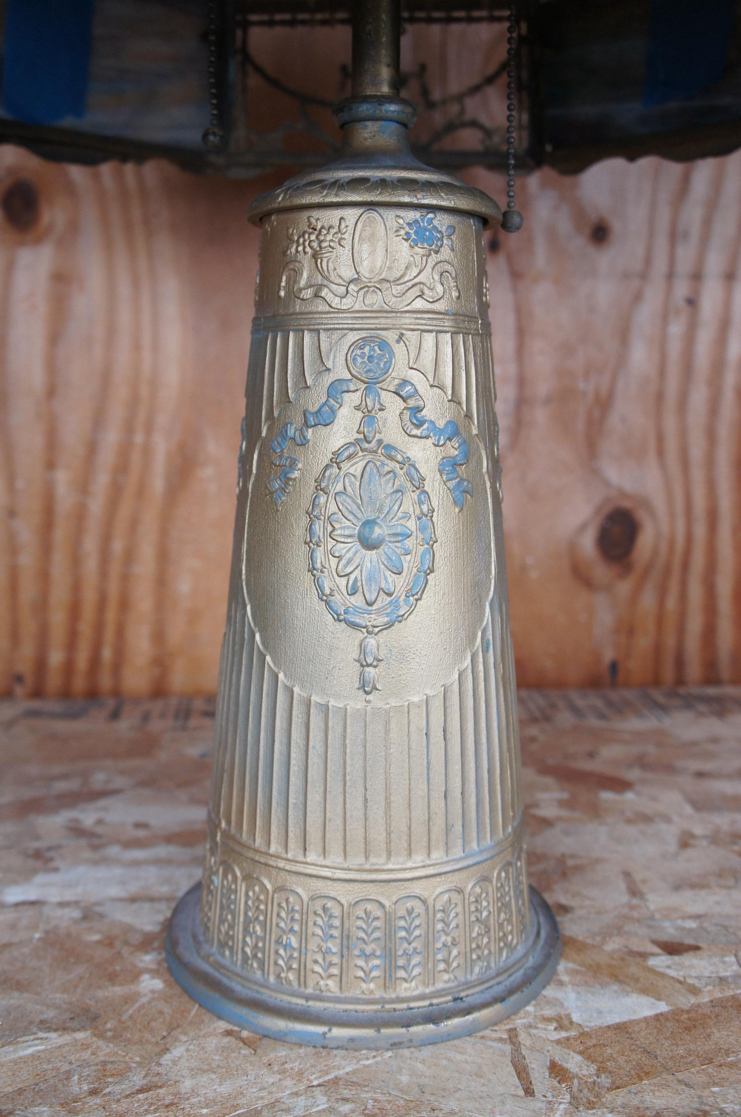 Monumental Antique Art Nouveau Neoclassical Cast Iron Slag Glass Table Lamp 1