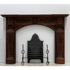 Monumental Antique Arts & Crafts Carved Oak Fireplace Surround