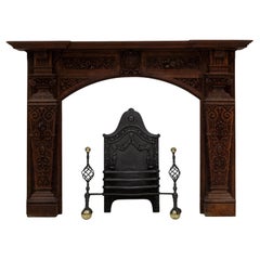 Monumental Antique Arts
Crafts Carved Oak Fireplace Surround
