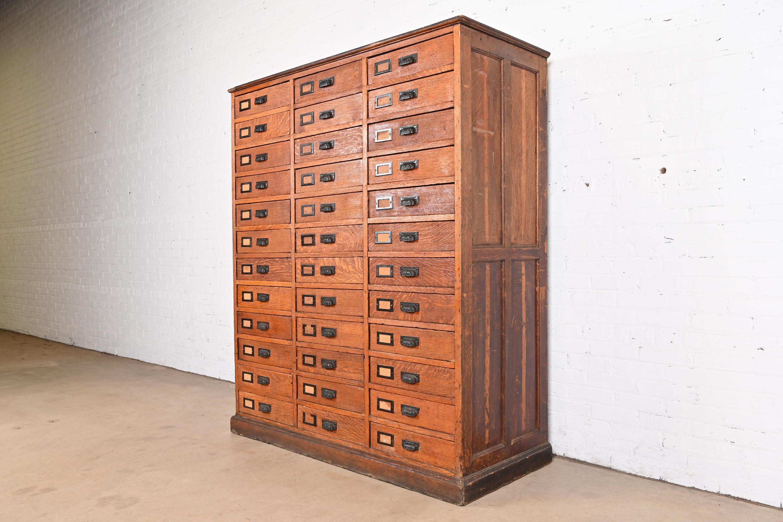 Arts and Crafts Monumental Antique Arts & Crafts Oak 36-Drawer File Cabinet or Chest of Drawers