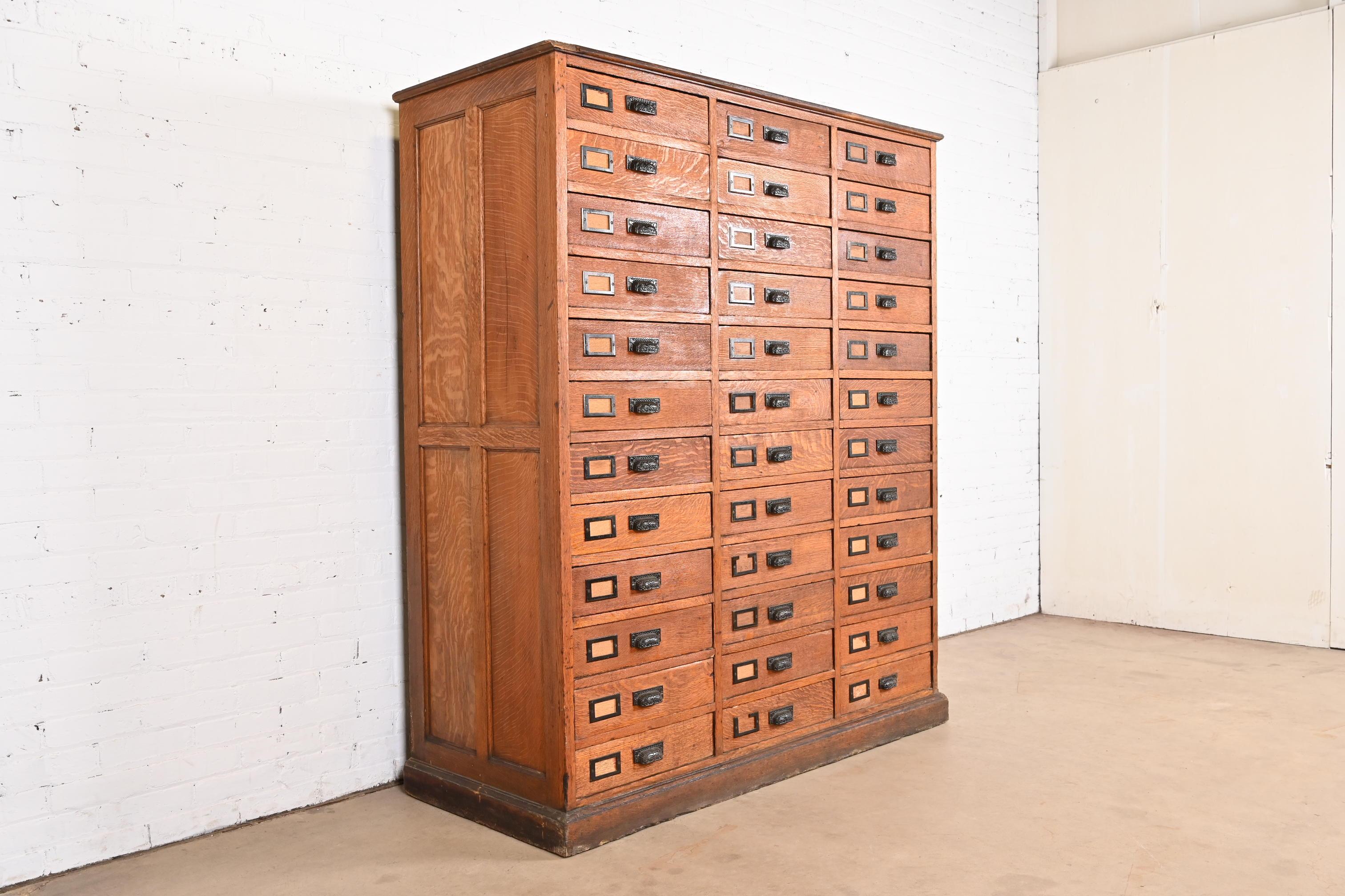 Monumental Antique Arts & Crafts Oak 36-Drawer File Cabinet or Chest of Drawers In Good Condition In South Bend, IN