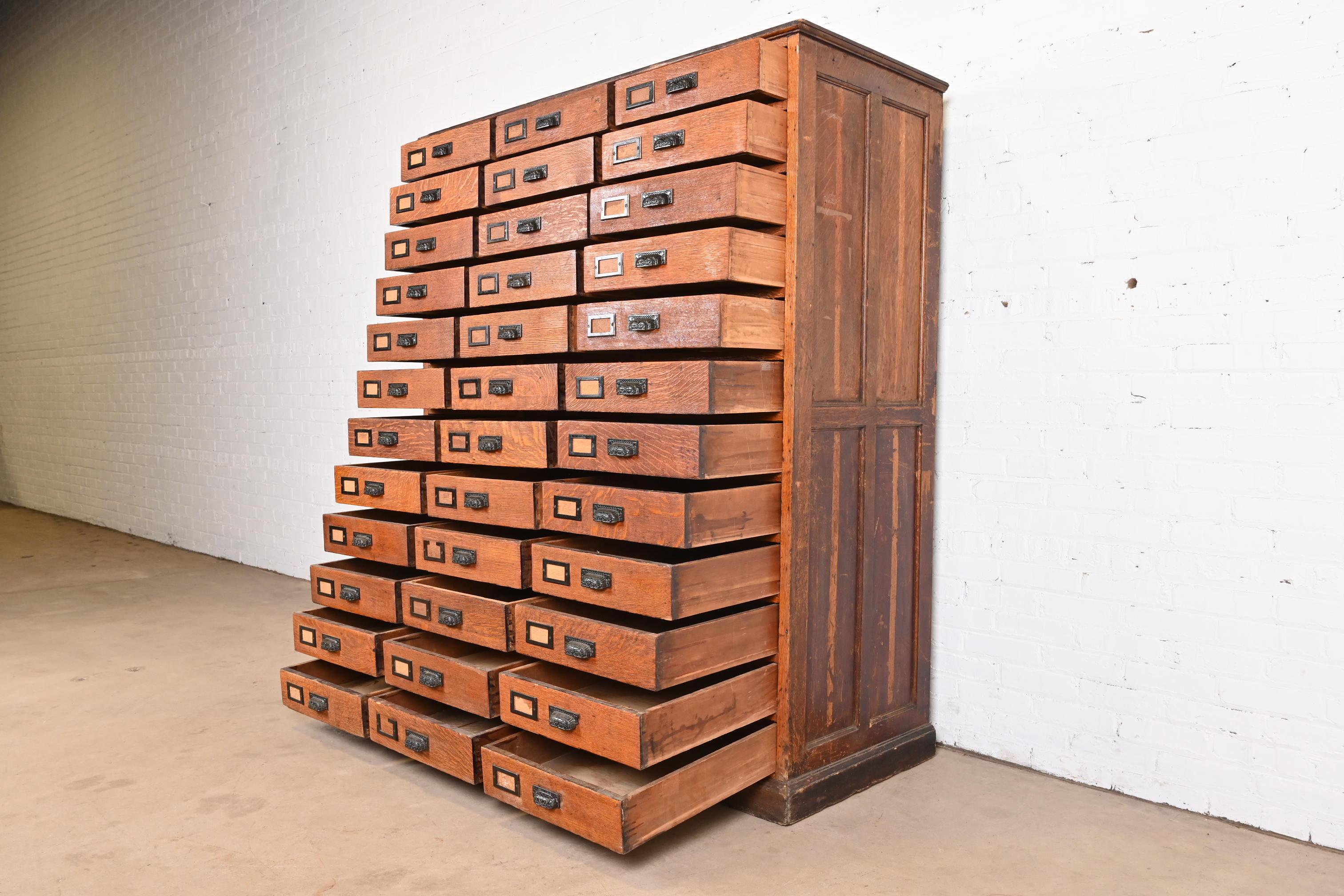 Monumental Antique Arts & Crafts Oak 36-Drawer File Cabinet or Chest of Drawers 1