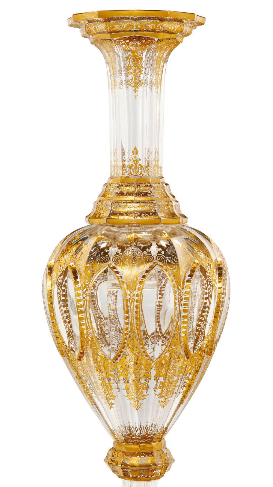 Neoclassical Monumental Antique Bohemian Gilt Glass Vase For Sale
