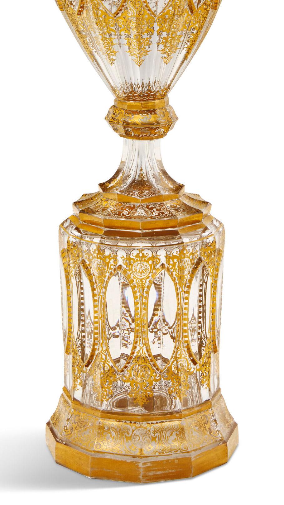 Czech Monumental Antique Bohemian Gilt Glass Vase For Sale