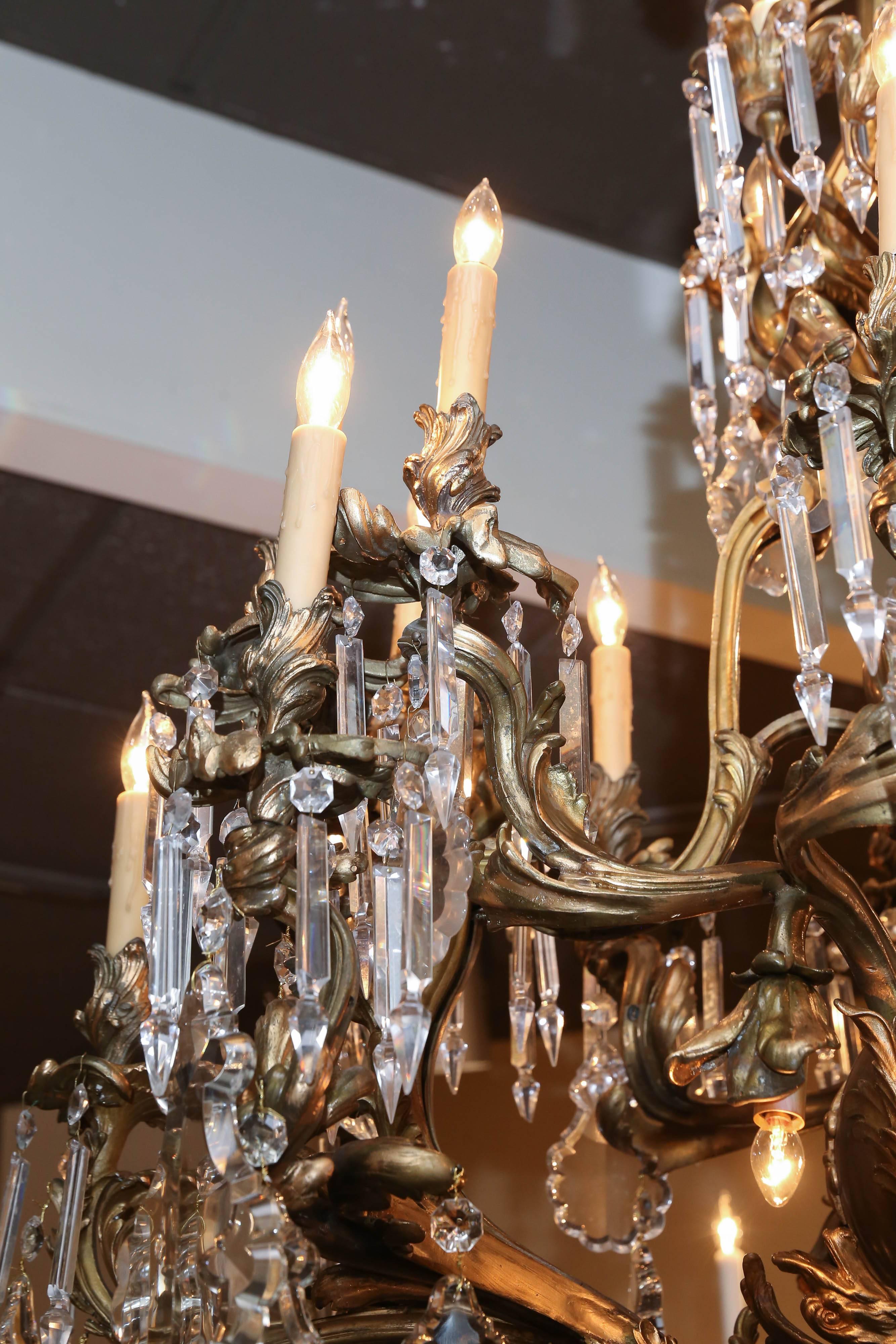 Monumental Antique Bronze and Crystal Chandelier with Twenty-Seven Lights In Good Condition In Houston, TX